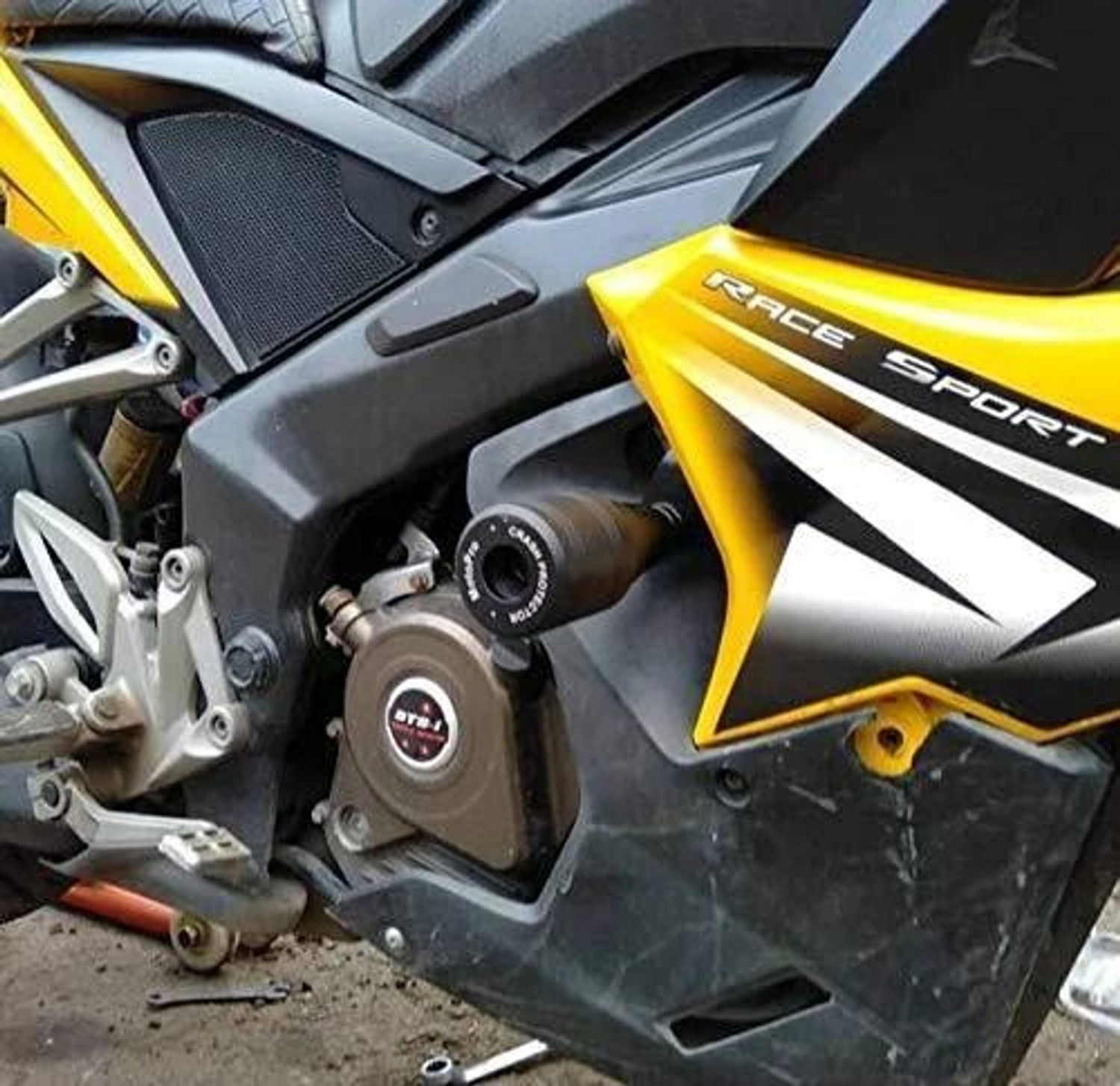 Image of ASRYD Heavy Quality Pulsar Rs 200 Frame Slider Crash Guard with Brackets Black