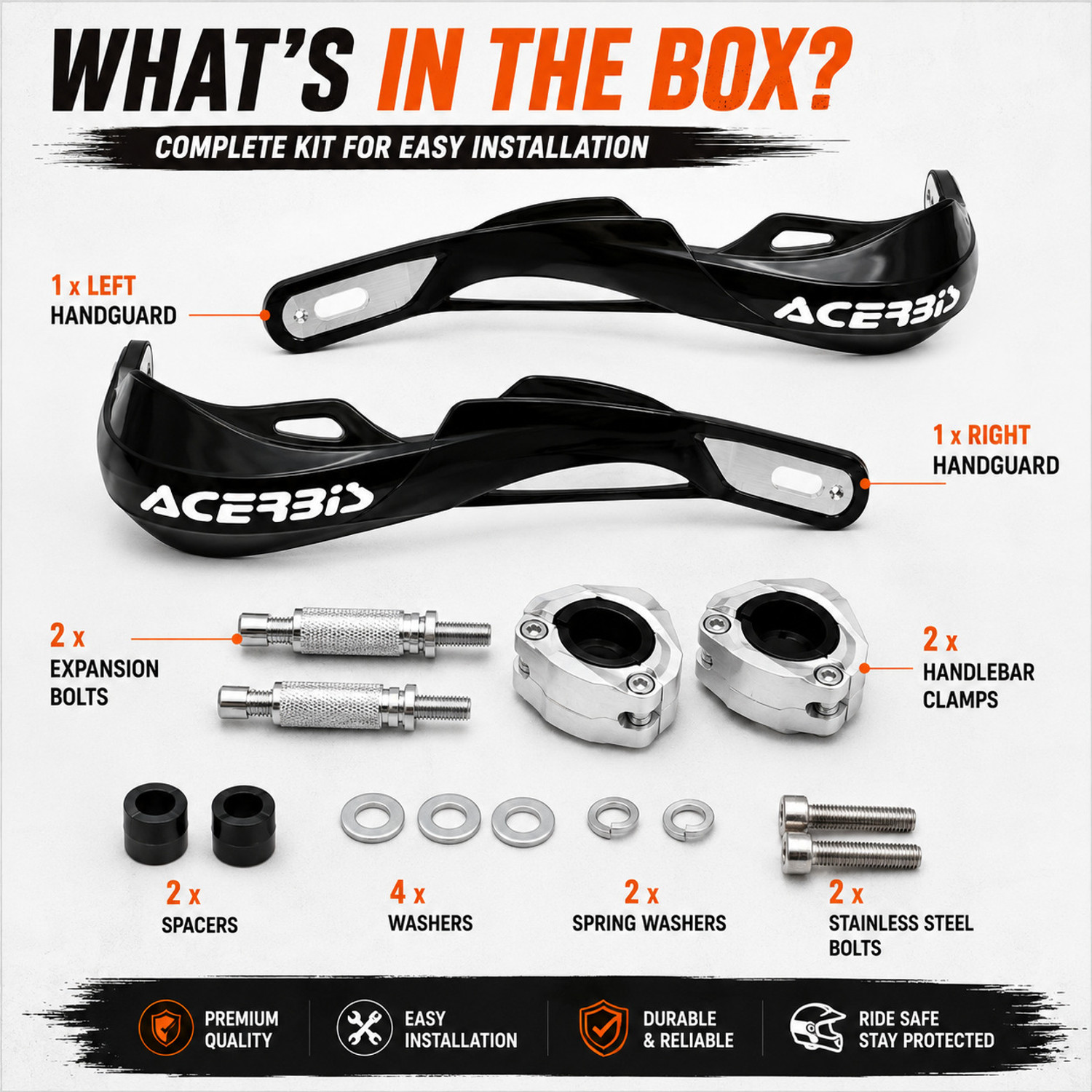 Image of SSB MOTO Acerbis Universal Motorcycle Hand Protector Guard Set with Mount Kit Handlebar Hand Guard