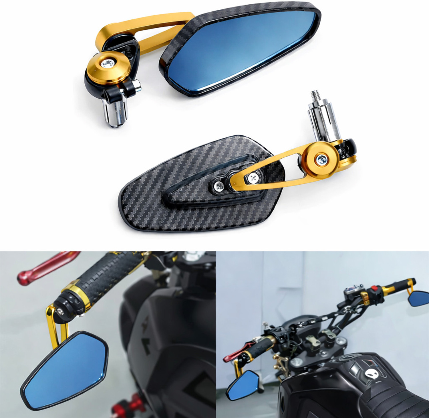 Image of GONAMA Carbon Fiber Handlebar End Mirror for Motorcycle | CNC Aluminum Handlebar Hand Guard
