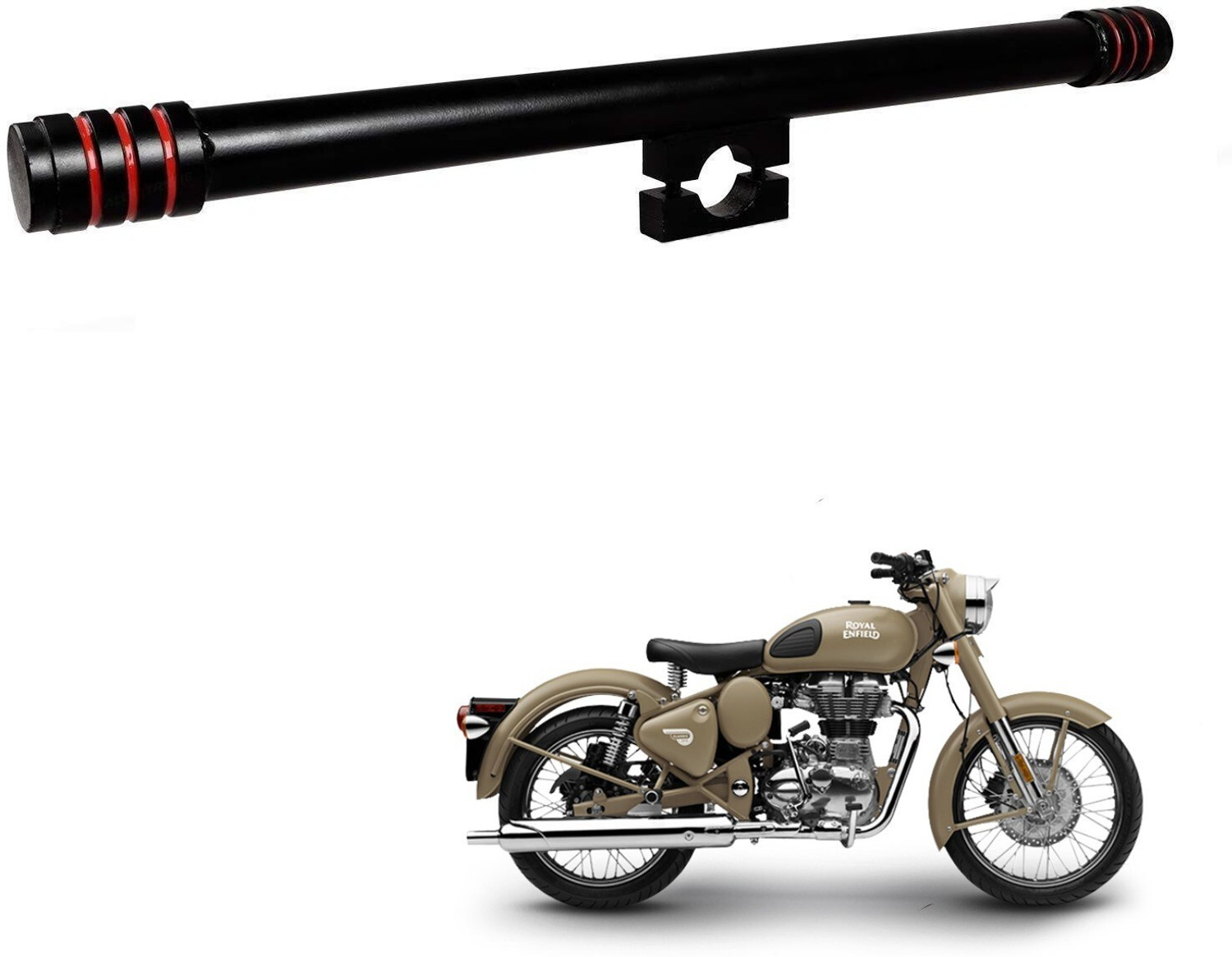 Image of HouseOfCommon Heavy Duty Rod Leg Guard Front Bike Safety Stylish 3 Red Strip royal enfield Bike Crash Guard