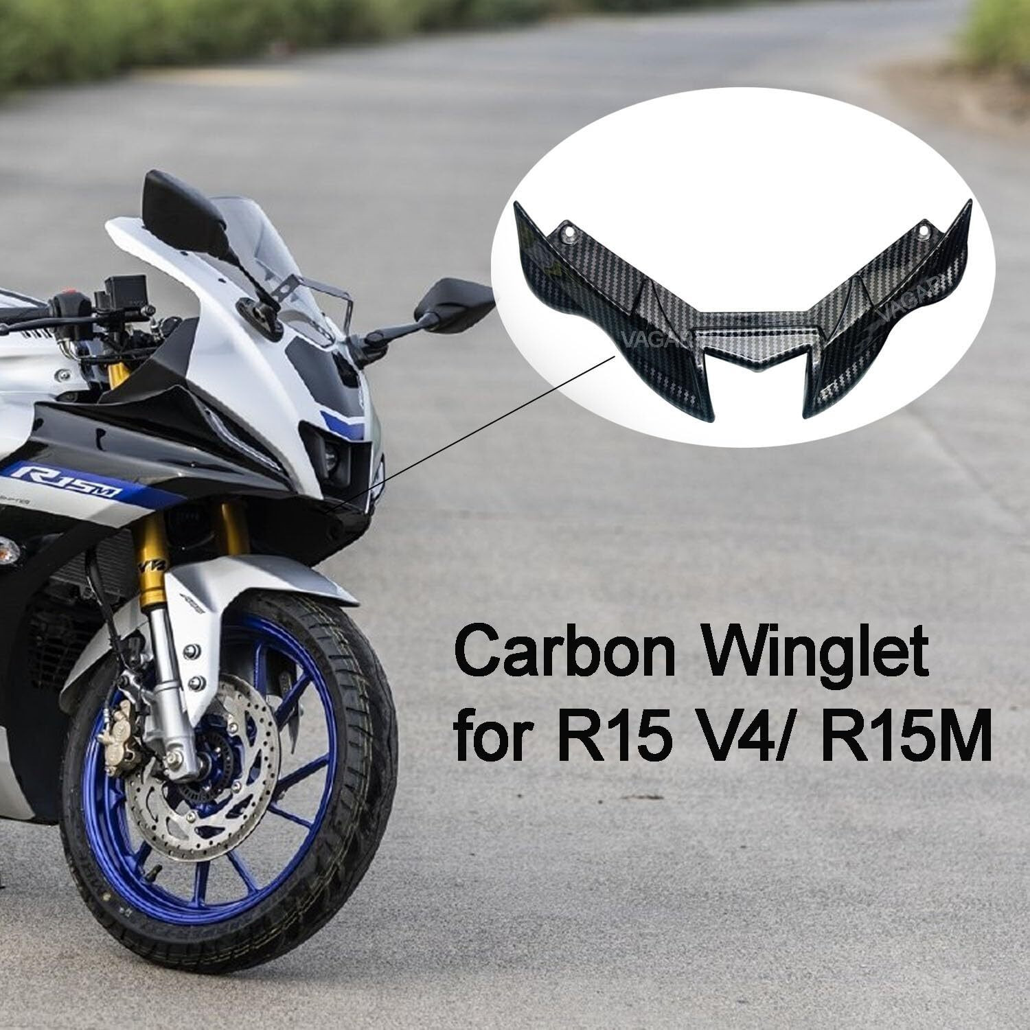 Image of Vagary Premium Carbon Winglet with Screen Guard for R15 V4 & R15M Bike Crash Protector Bike Crash Guard