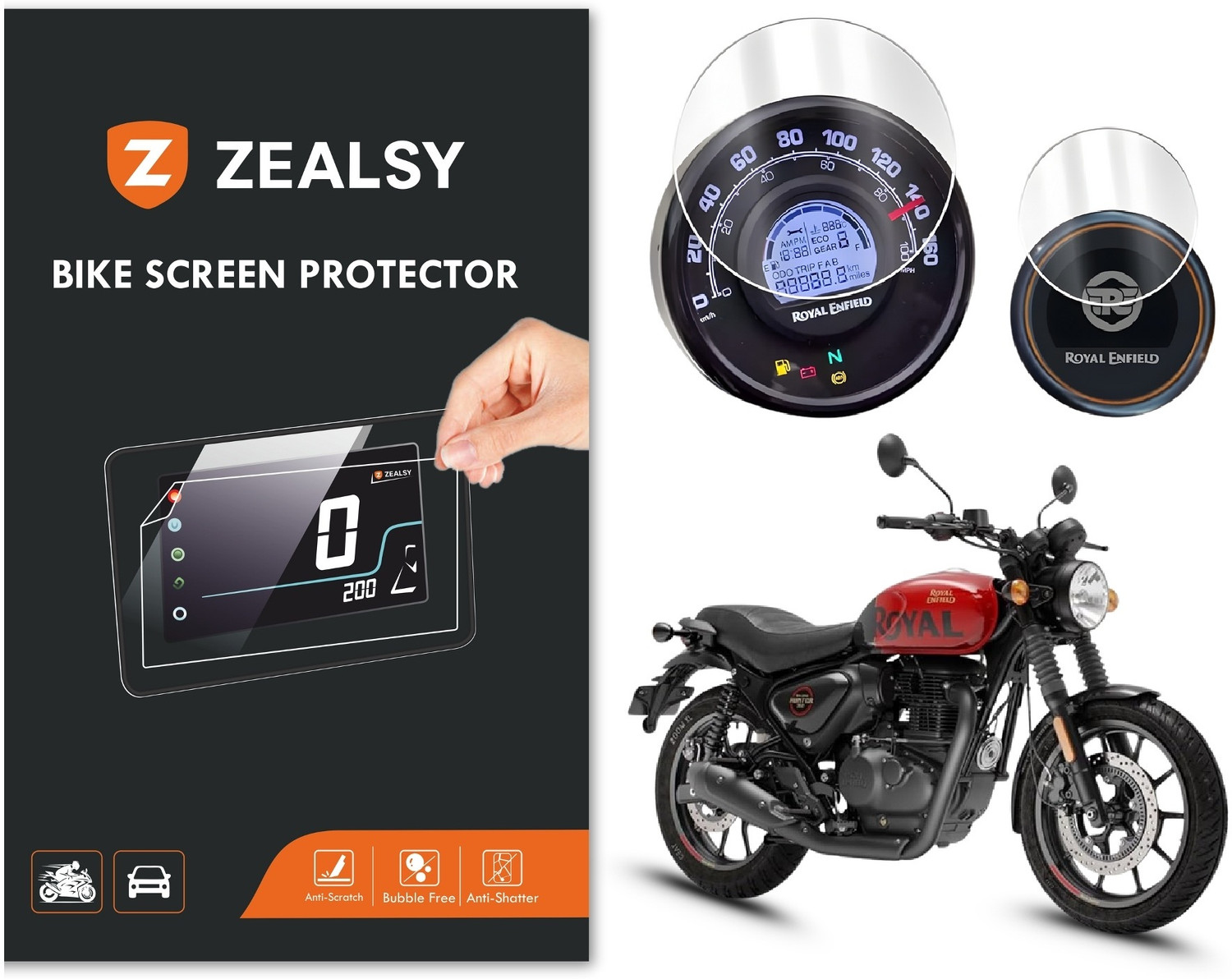 Image of Zealsy Screen Guard for Royal Enfield Meteor 350 / Scram 411 / Hunter 350 Speedometer Bike Crash Guard