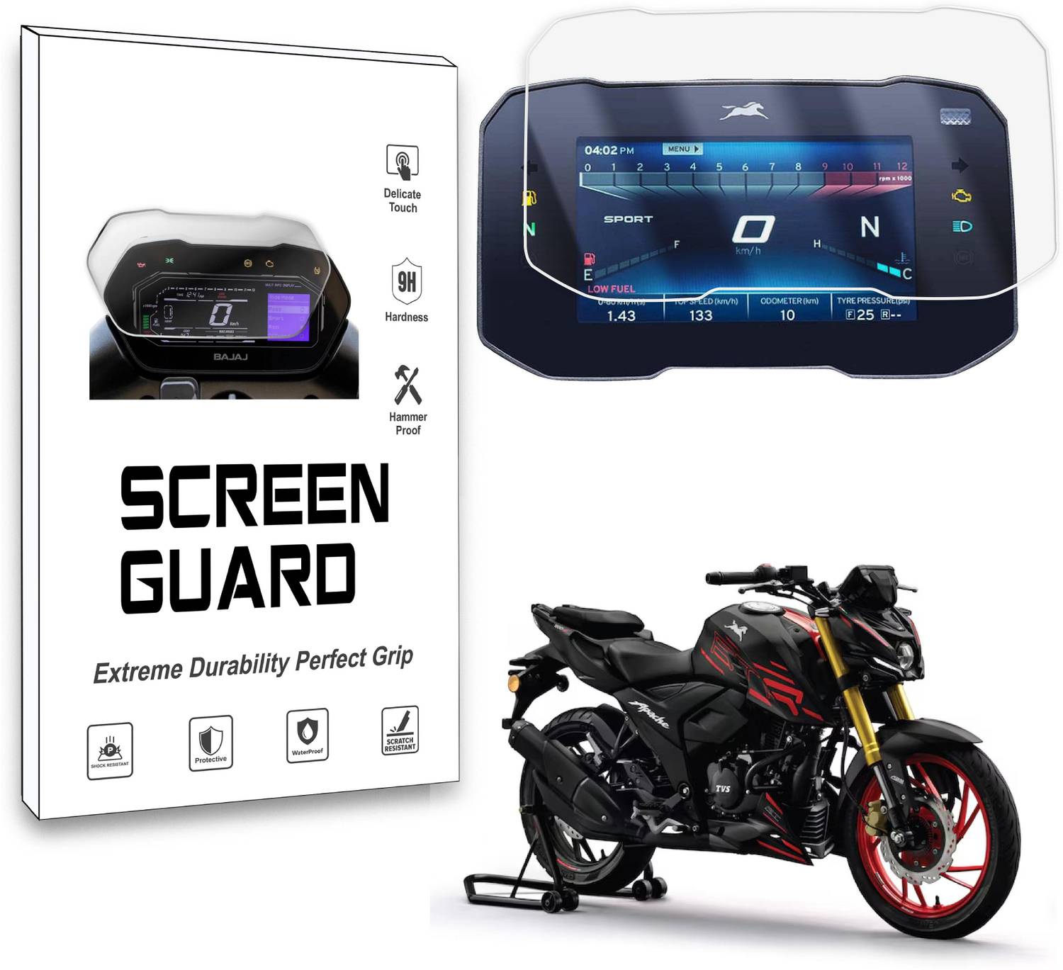 Badal Auto TVS Apache 160 4V New 2025 Model [Not Tempered Glass] Bike Display Screen Guard