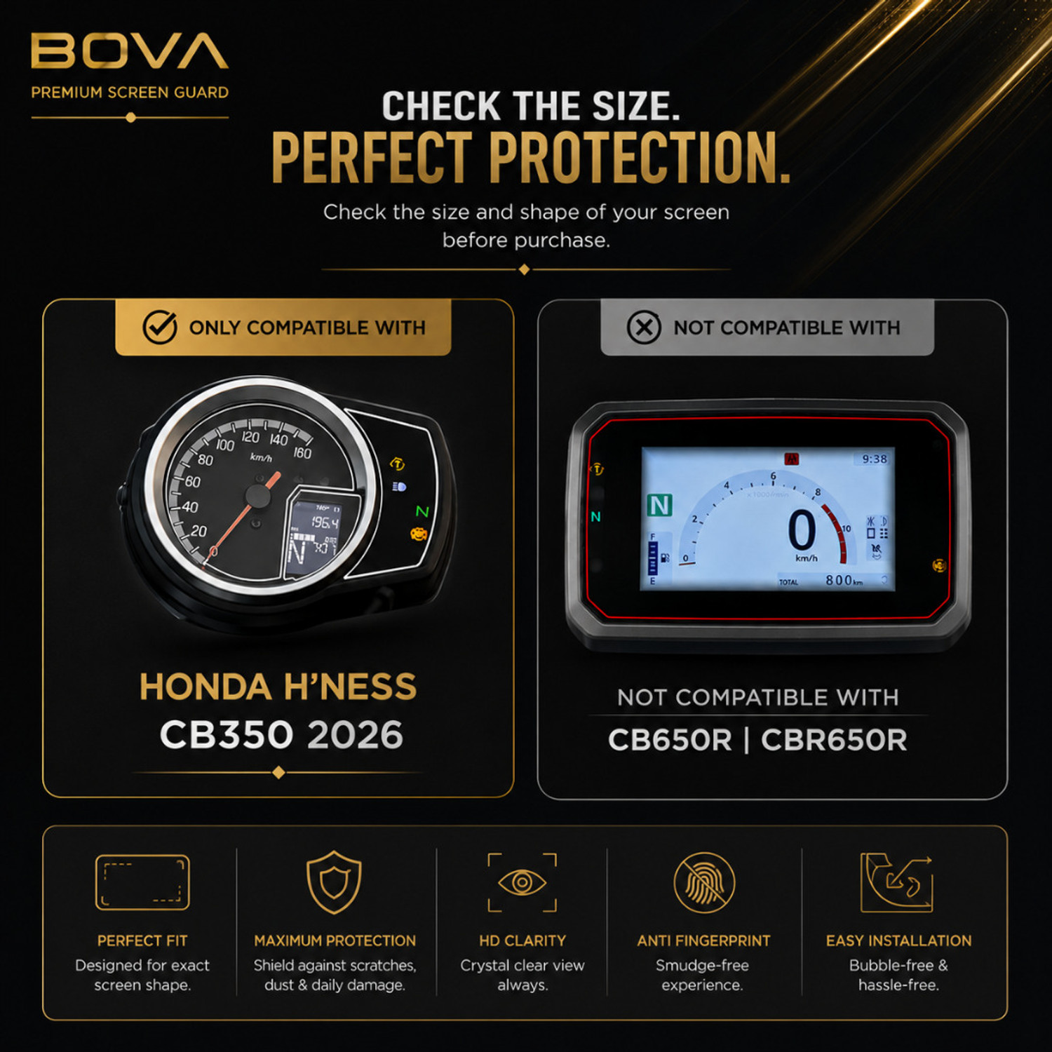 Image of BOVA Premium Screen Guard for Honda Hness CB350 Bike Display Screen Guard (Honda)
