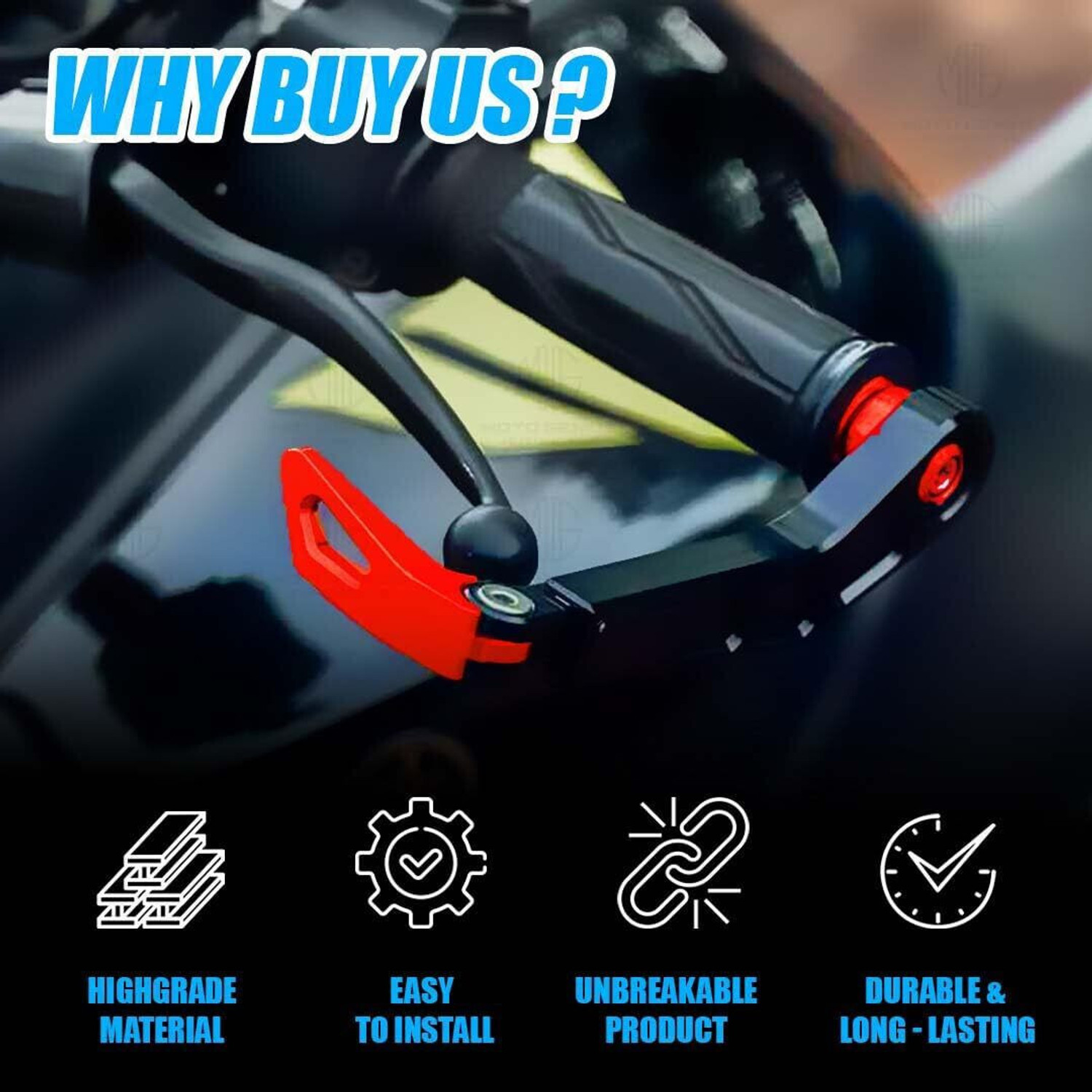 Image of Moto Genius Premium Adjustable Brake Clutch Lever Protector for Motorcycles Safety - Red Bike Crash Guard