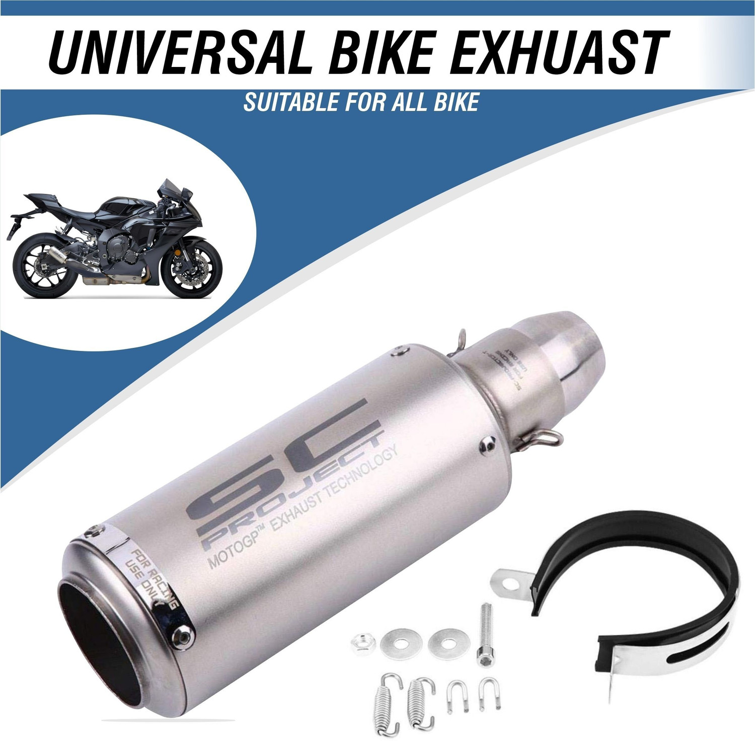 Image of ASRYD Bajaj, Hero, Yamaha, Honda, TVS, Suzuki, KTM Universal For Bike Slip-on Exhaust System