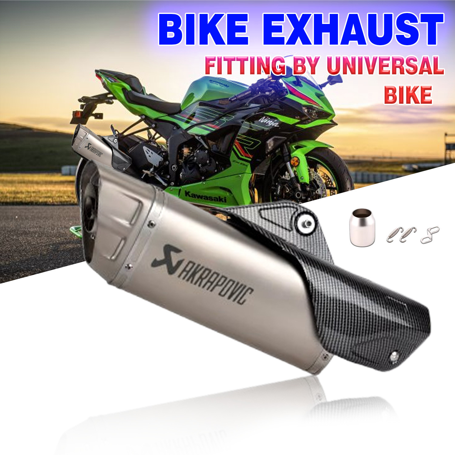 Image of ASRYD Exhaust Acrapovic Silver All Motorcycle Bajaj, Hero, Yamaha, Honda, TVS, Suzuki, KTM, Hyosung Universal For Bike Slip-on Exhaust System