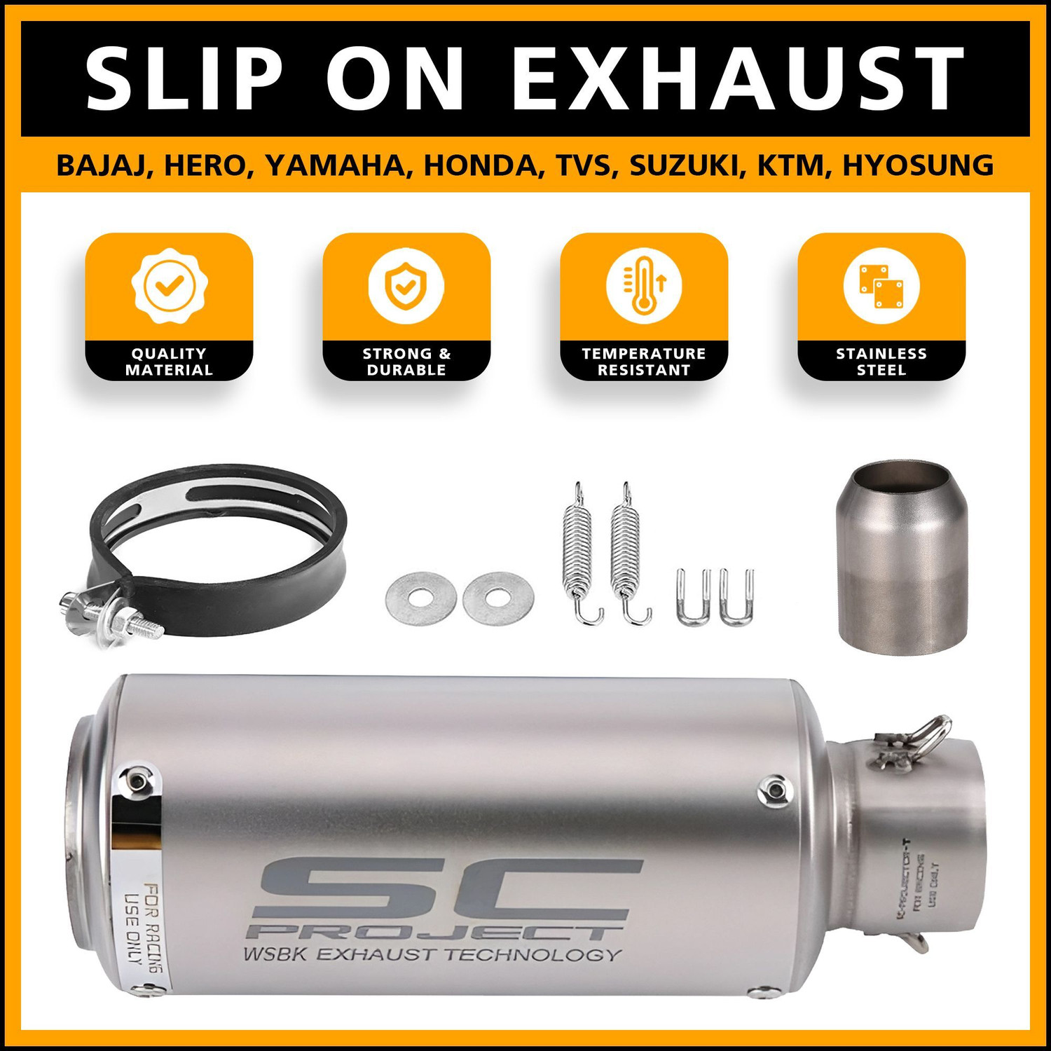Image of ASRYD Bajaj, Hero, Yamaha, Honda, TVS, Suzuki, KTM Universal For Bike Slip-on Exhaust System