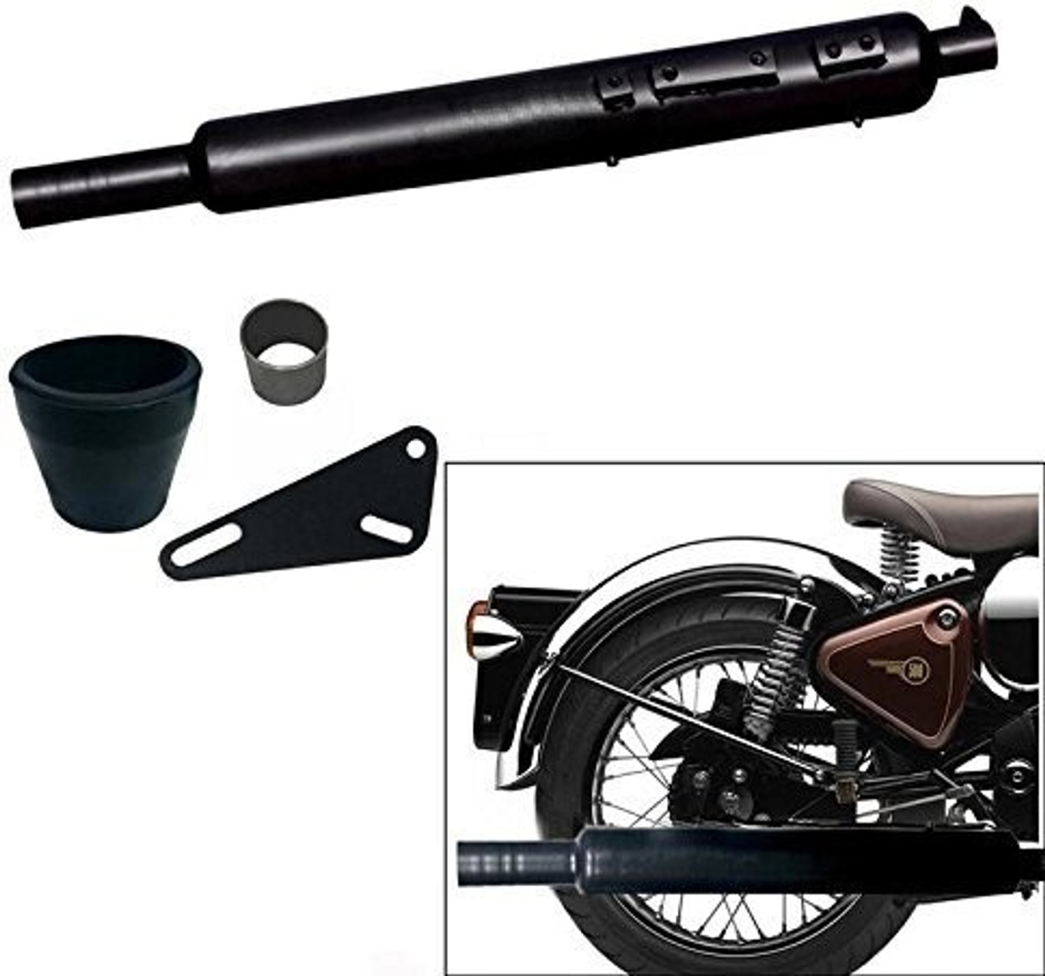 Image of Supremechoice Long Botlle Punjab Empty Black Exhaust silencer Royal Enfield Classic 500 Full Exhaust System