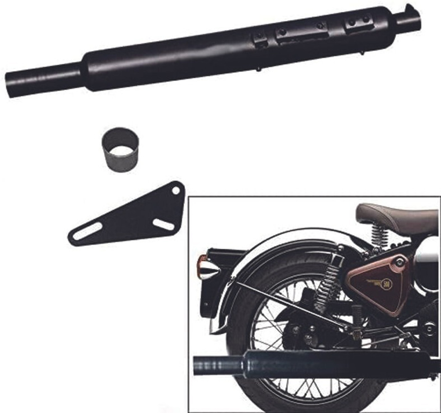 Image of GOLSM Long silancer Punjab Empty Black Exhaust Royal Enfield 350 Twin Spark Full Exhaust System