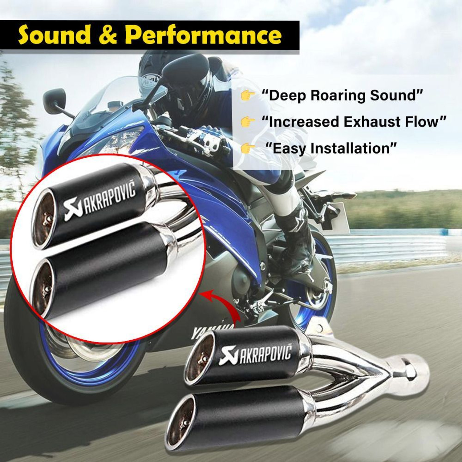 Image of ASRYD Akrapovic double barrel exhaust Universal Stainless Steel Slip On Exhaust Universal For Bike Universal For Bike Slip-on Exhaust System
