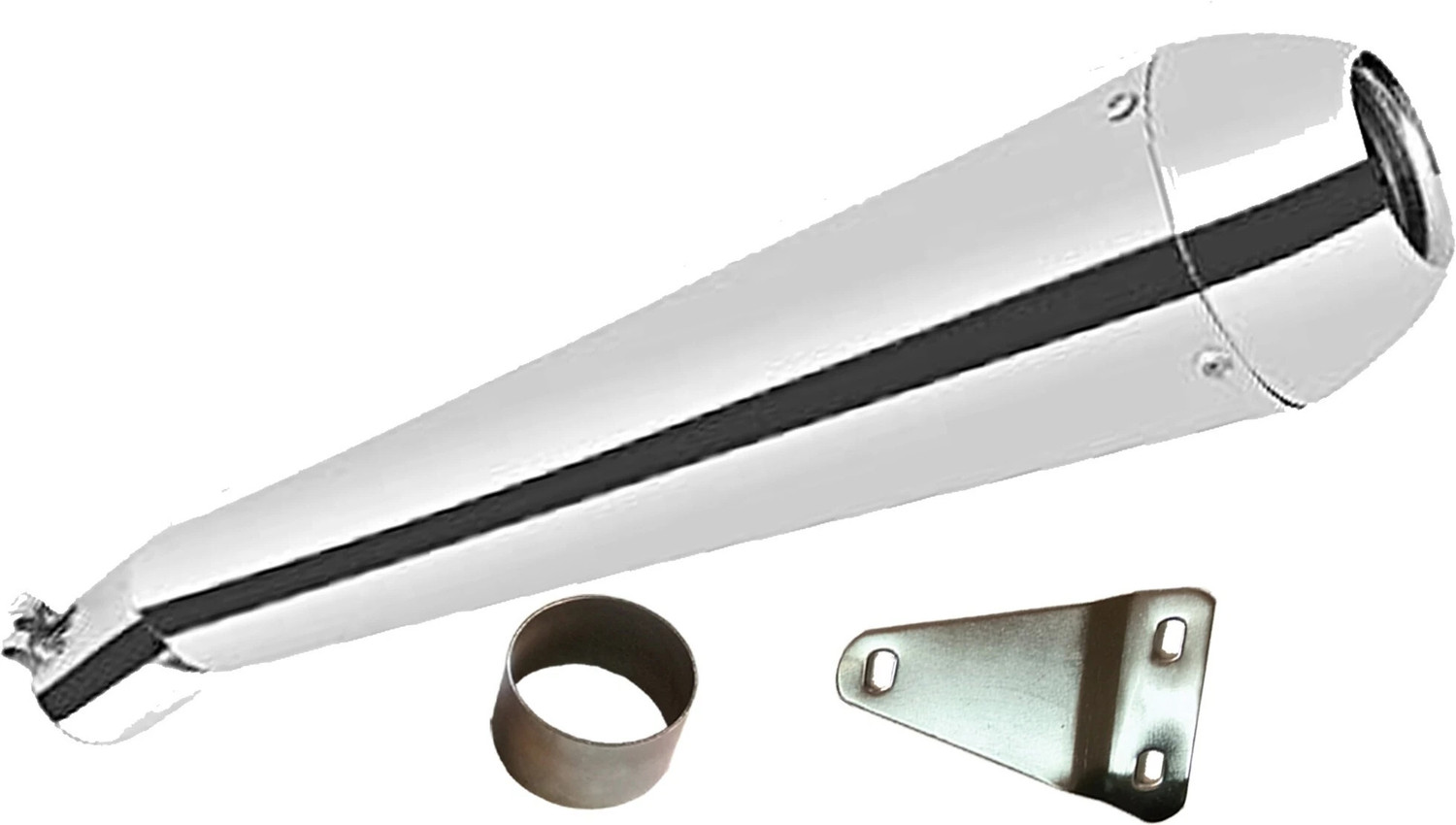 Image of SILENTWAVE Megaphone Chrome Glasswool Exhaust silencer Royal Enfield Continental GT Full Exhaust System