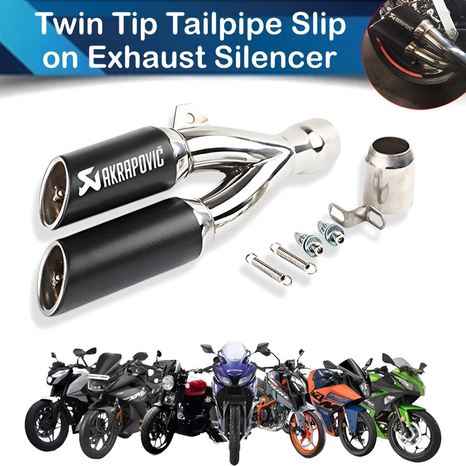 ASRYD Universal Stainless Steel Double Barrel Slip-On Exhaust