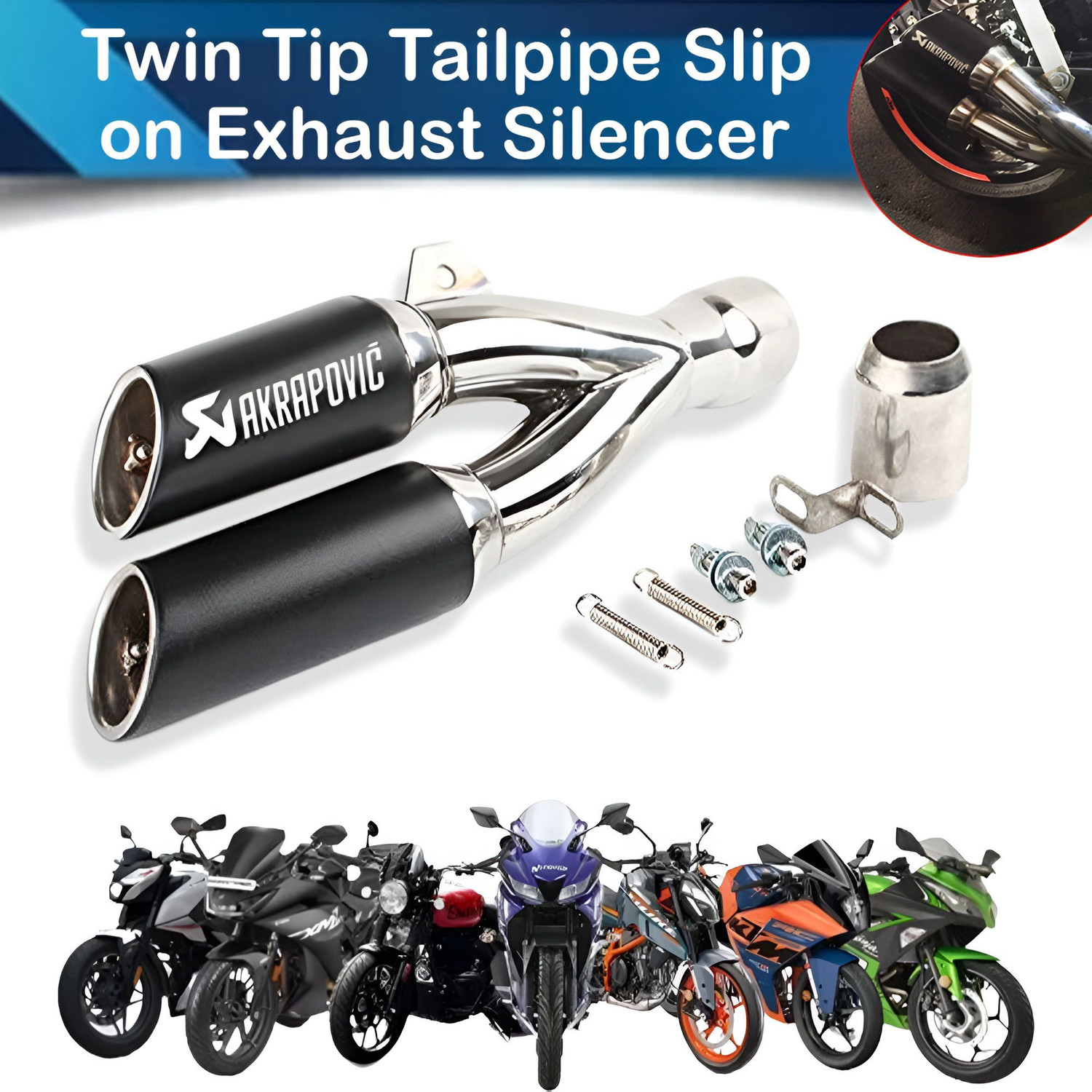 Image of ASRYD Akrapovic double barrel exhaust Universal Stainless Steel Slip On Exhaust Universal For Bike Universal For Bike Slip-on Exhaust System