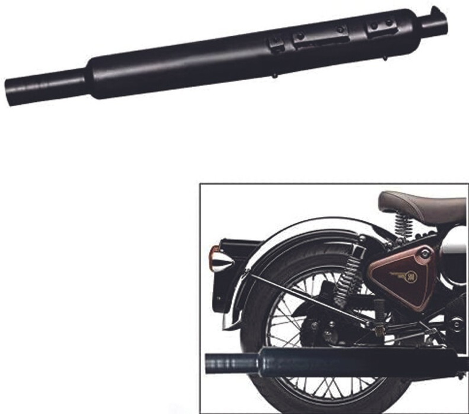 Image of GOLSM Long silancer Punjab Empty Black Exhaust Royal Enfield 350 Twin Spark Full Exhaust System