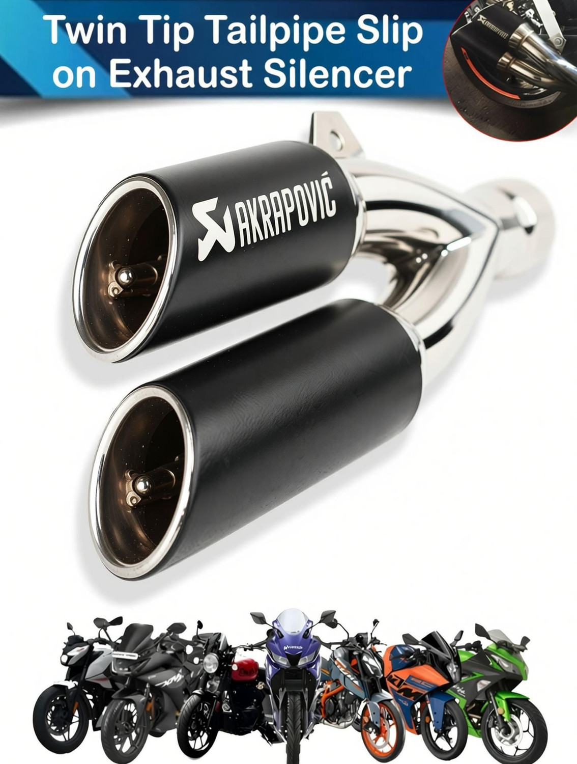 Image of ASRYD Akrapovic double barrel exhaust Universal Stainless Steel Slip On Exhaust Universal For Bike Universal For Bike Slip-on Exhaust System