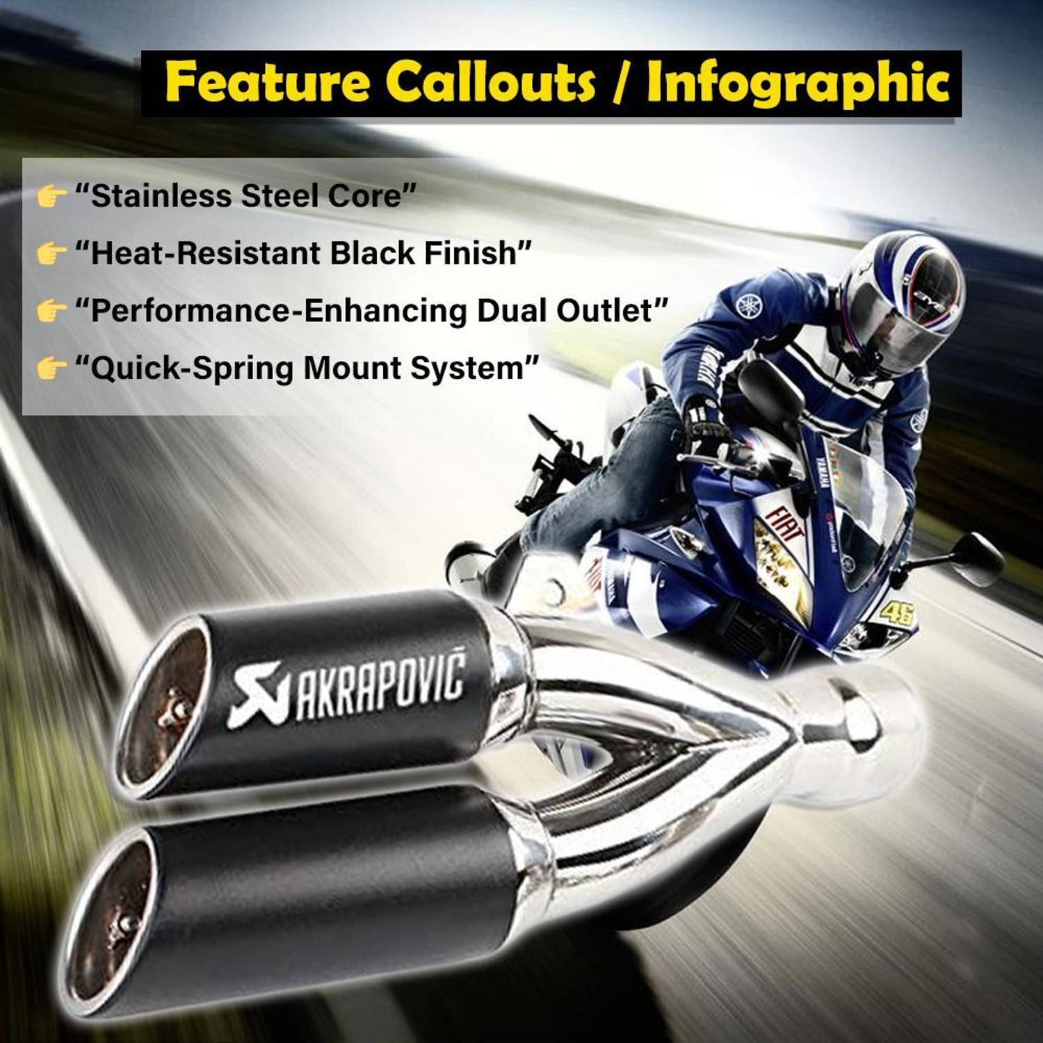 ASRYD Universal Stainless Steel Double Barrel Slip-On Exhaust - Image 3