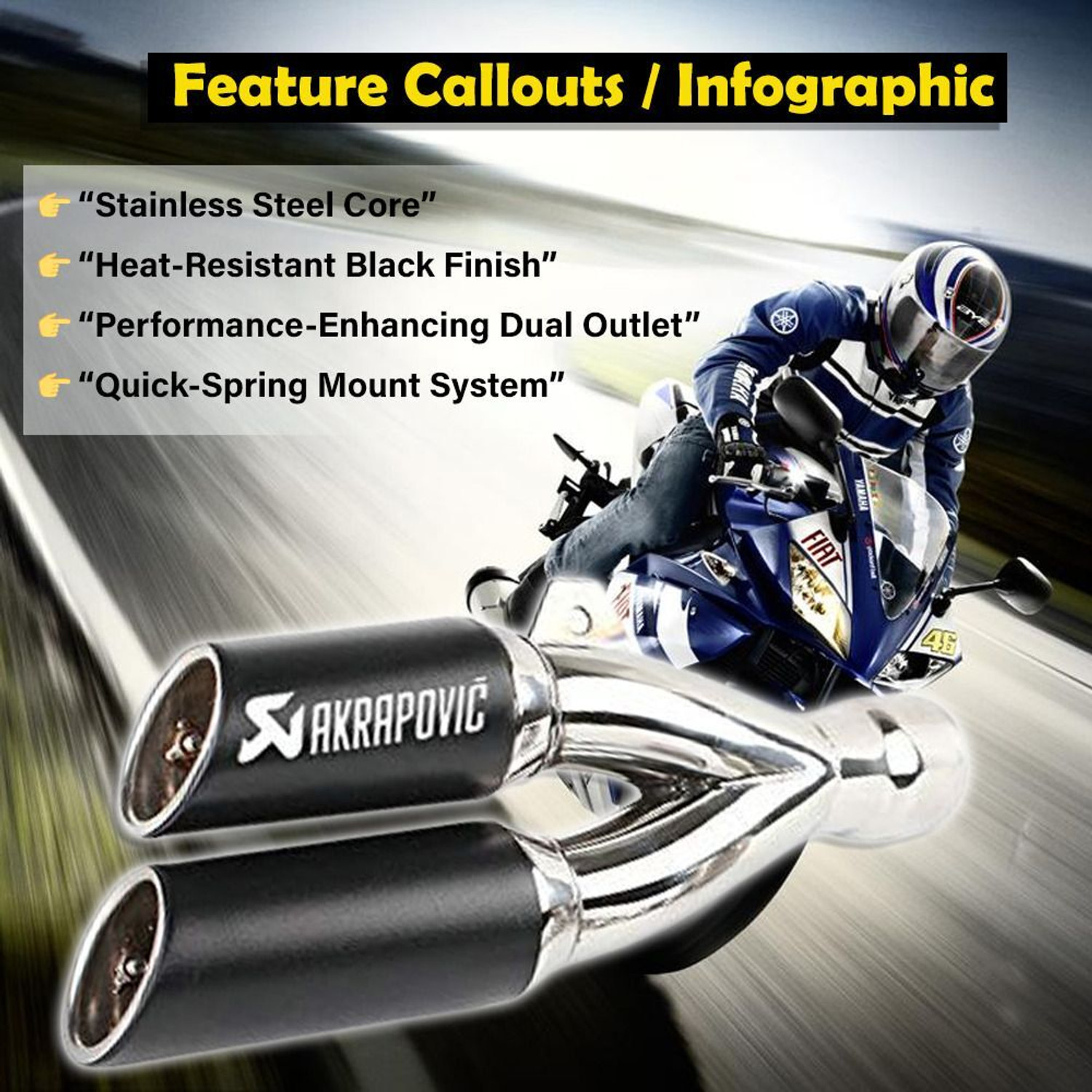 Image of ASRYD Akrapovic double barrel exhaust Universal Stainless Steel Slip On Exhaust Universal For Bike Universal For Bike Slip-on Exhaust System