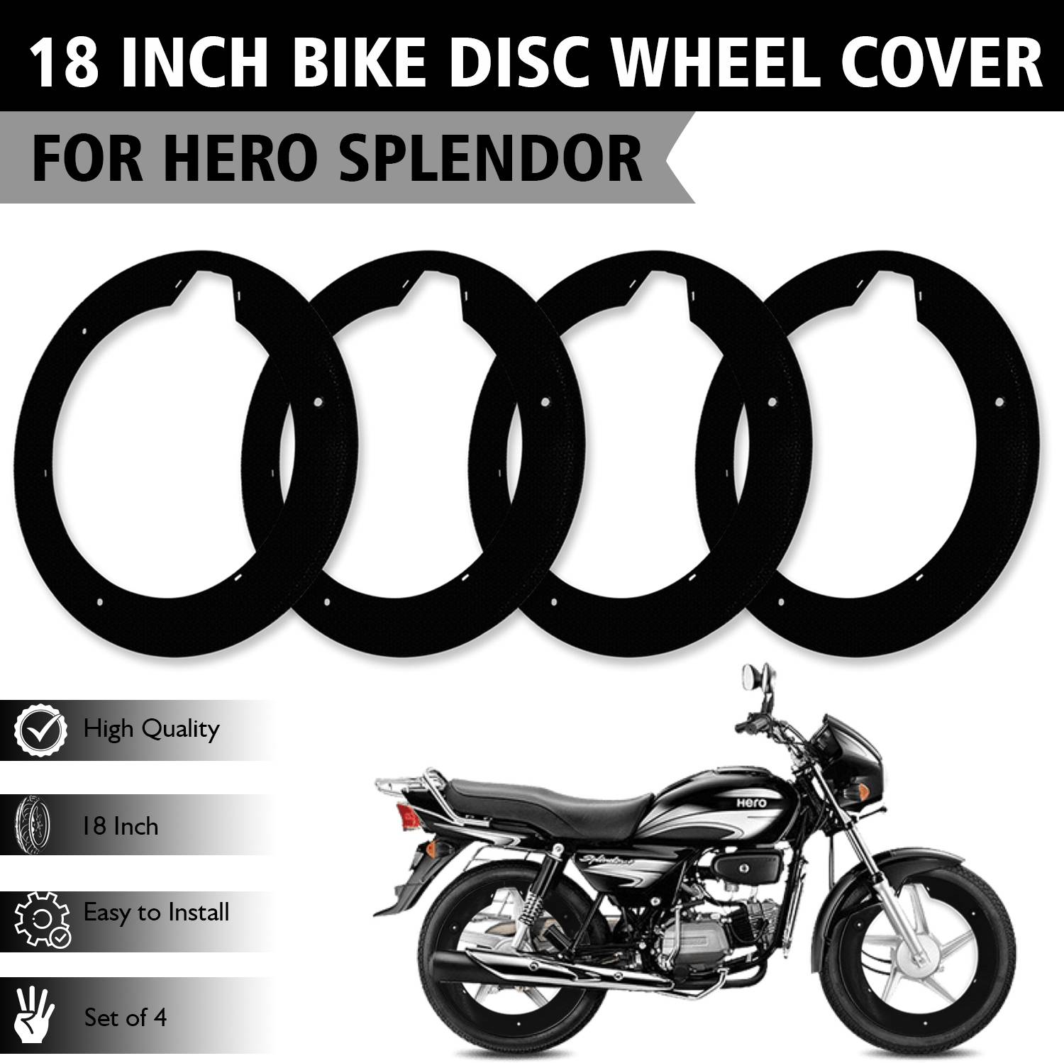 Aanjaneya 18 inch ABS Plastic Wheel Cover 4pc for HERO SPLENDOR - Image 1