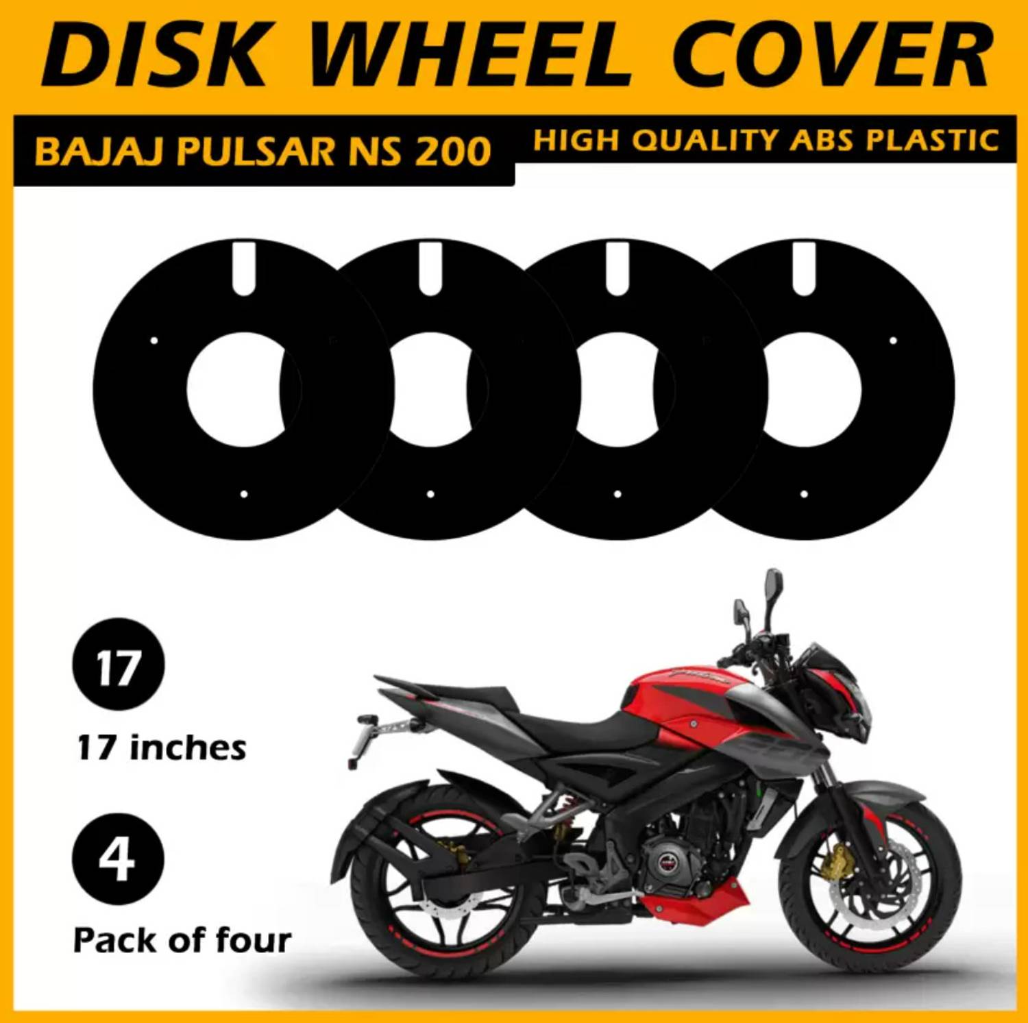acube mart WHEEL DISC cover for 17inch wheel for 2 wheels for Bajaj Pulsar NS 200 black Bike Fairing Kit