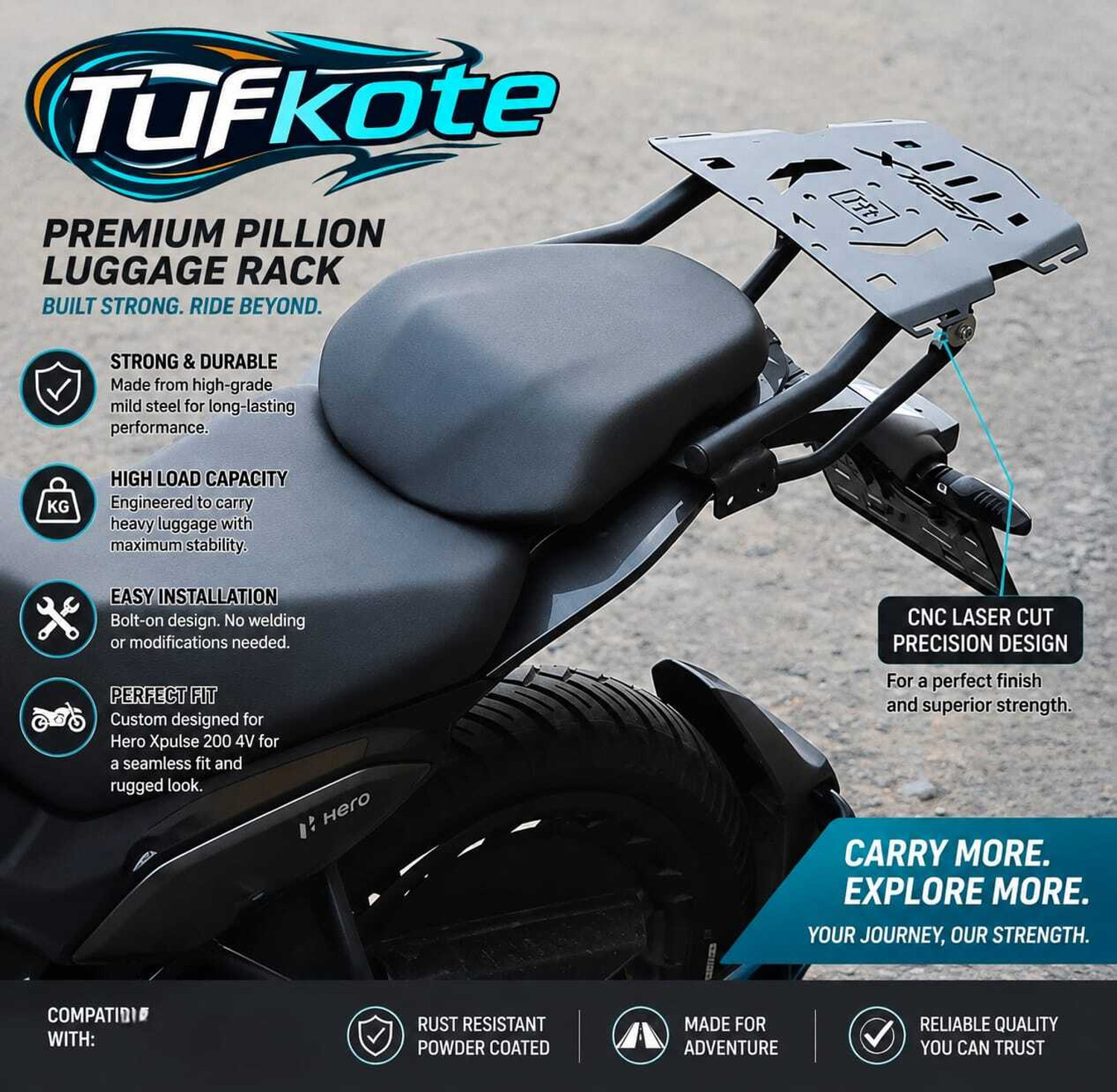 Image of TUFKOTE Best Heavy Quality Top Rack For XTREME-125R Bike Fairing Kit