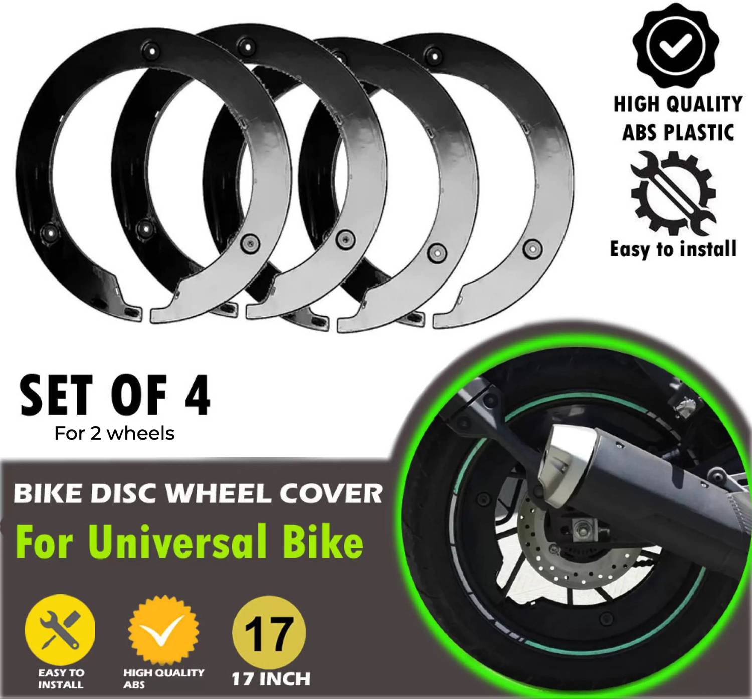 acube mart PRO WHEEL DISC for 17 inch Motorcycle WHEEL COVER black for 2 wheels Bike Fairing Kit