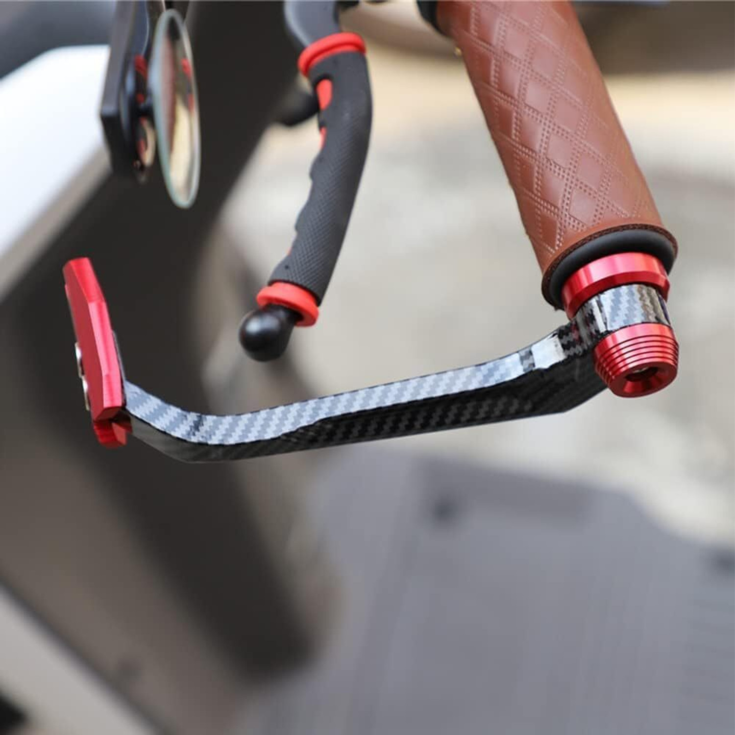 Image of ASRYD Bike Handlebar Hand Protector Carbon Color Metal Body Heavy Hand Protection Red Handlebar Hand Guard