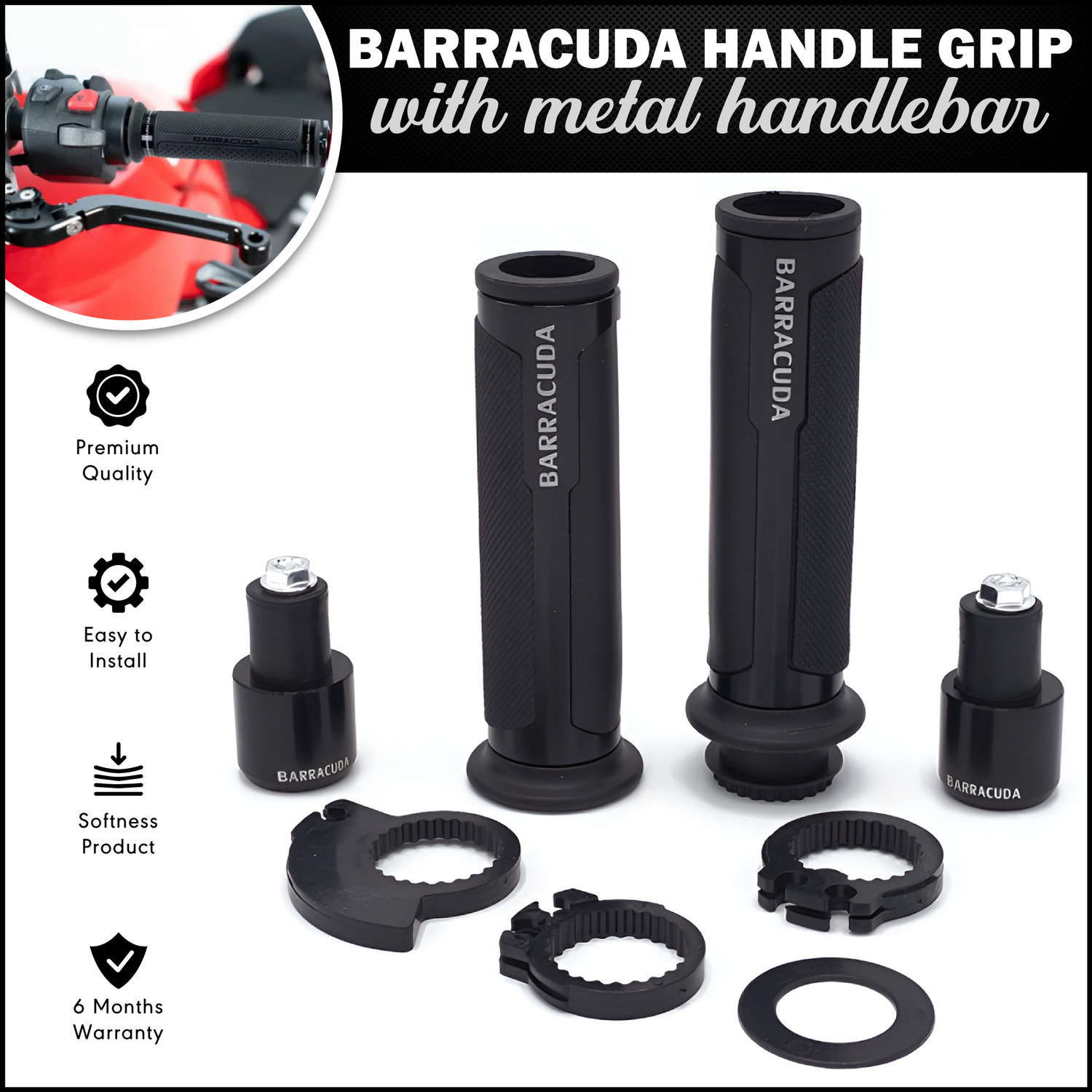 Image of OBEROI'S TRADERS Barracuda Handle Grip with Metal Handlebar Ends with Aluminum Insert for Bikes Handle Bar Grip For Universal For Bike Universal For Bike