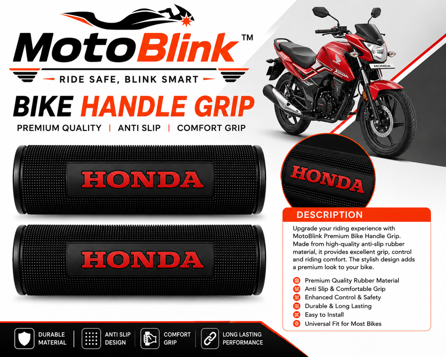 Image of MotoBlink Premium Handle Bar Grip For Honda Activa 125, SP125, Shine