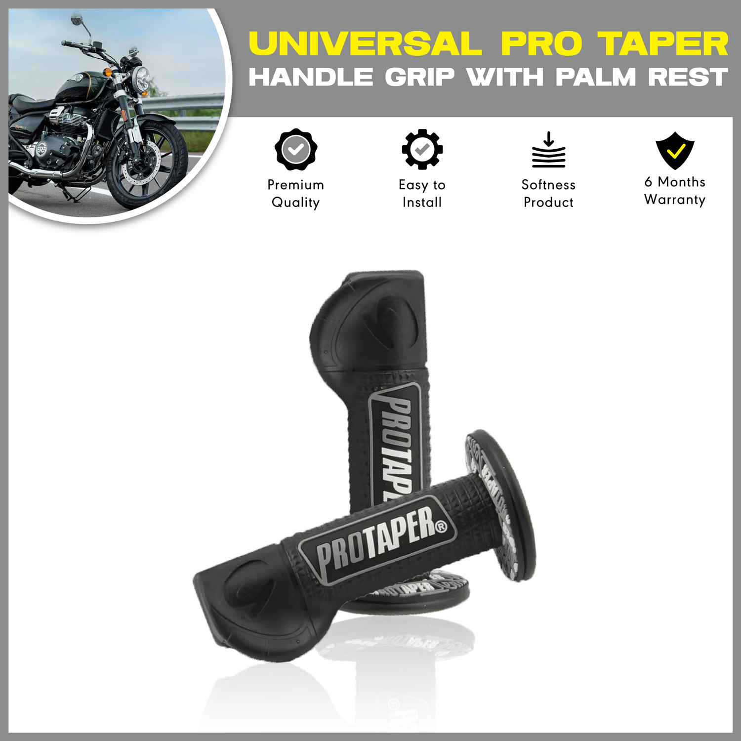 Image of BRXR Universal Bike Handlebar Grip with Palm Rest | Non-Slip Design for Motorcycles Handle Bar Grip For Universal For Bike Universal For Bike