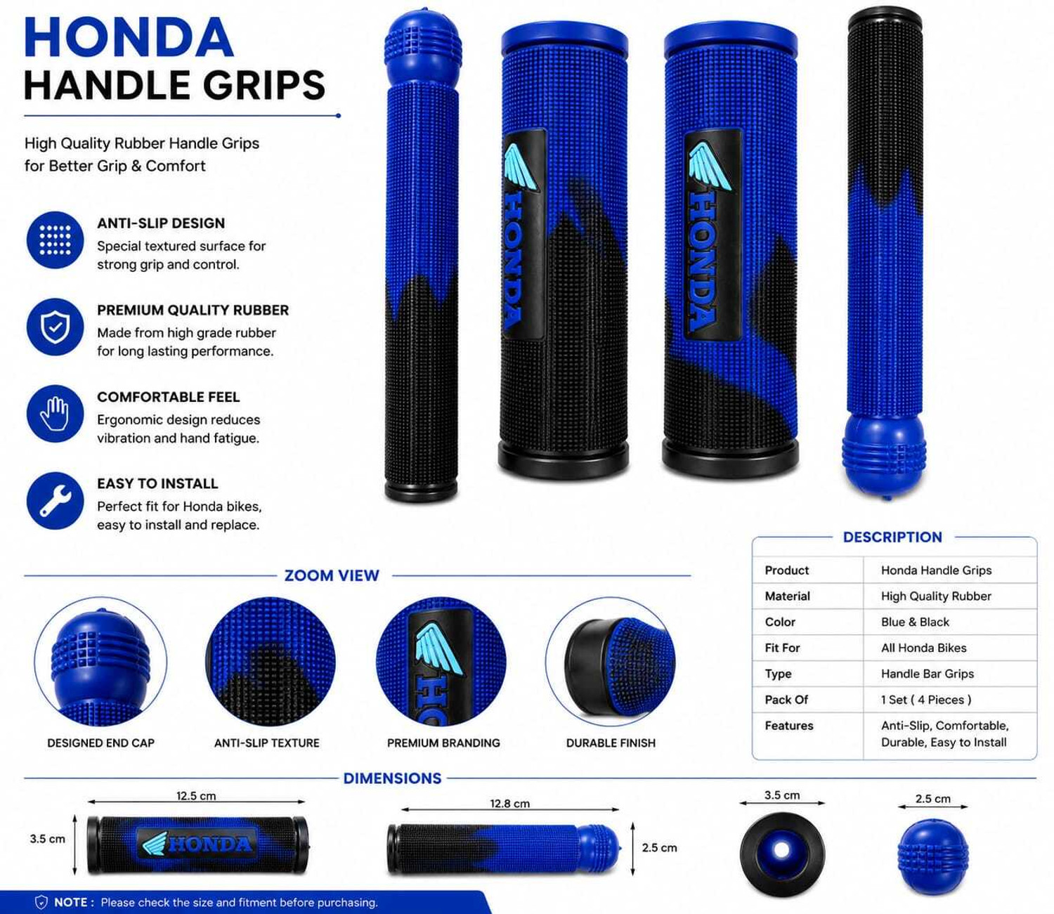Image of MotoBlink Honda Premium Motorcycle Handle Grip Set Handle Bar Grip For Honda SP125, Shine, CB Shine
