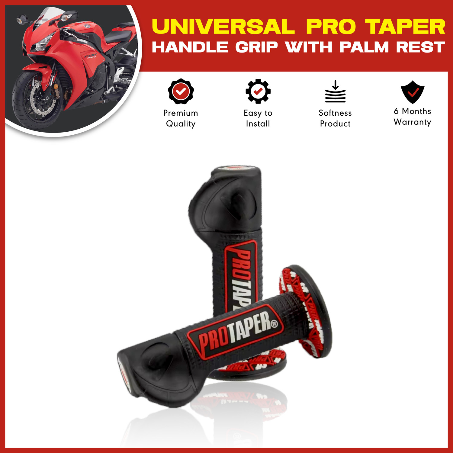 Image of OBEROI'S TRADERS Universal Bike Handle Grip Cover With Palm Rest | Non Slip Dotted Grip Pattern Handle Bar Grip For Universal For Bike Universal For Bike