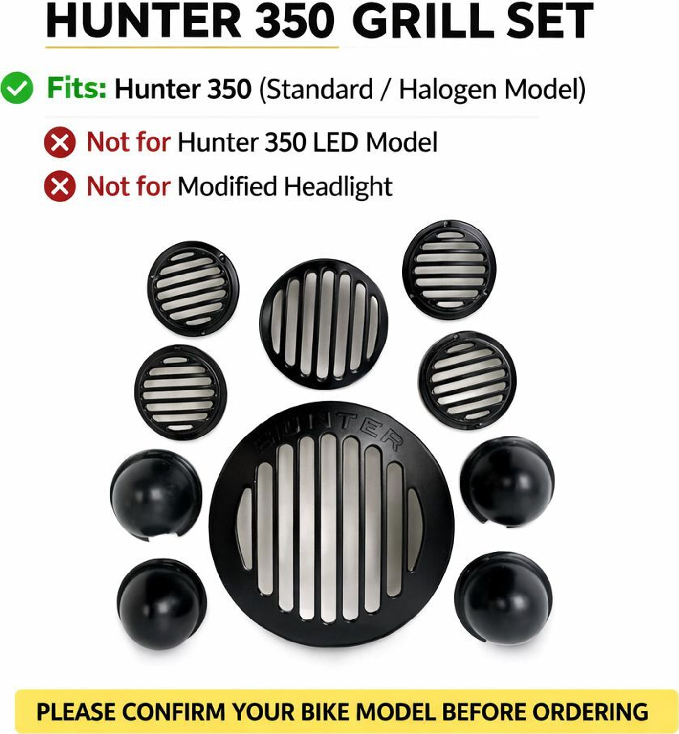Image of EAZ Grill Set for Hunter 350 Bike, Front Headlight Grill Cover Set with Tail Lamp Bike Headlight Grill
