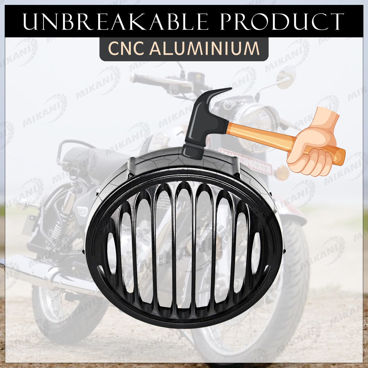 Image of Moto Genius Headlight Grill / Jali Cover with Tail Lamp, Indicator, Eyes Set For Reborn 350 Bike Headlight Grill
