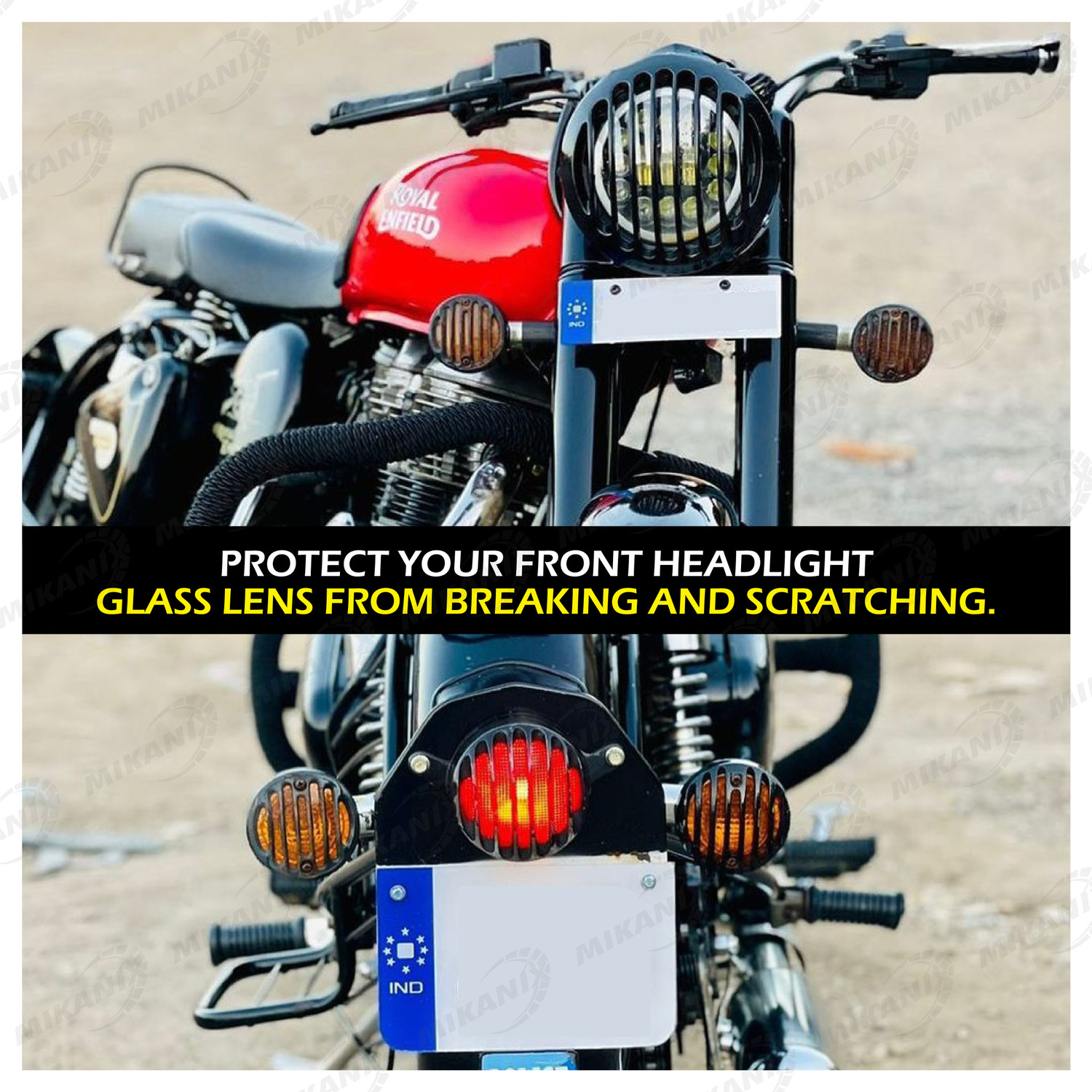 Image of Moto Genius Headlight Grill / Jali Cover with Tail Lamp, Indicator, Eyes Set For Reborn 350 Bike Headlight Grill