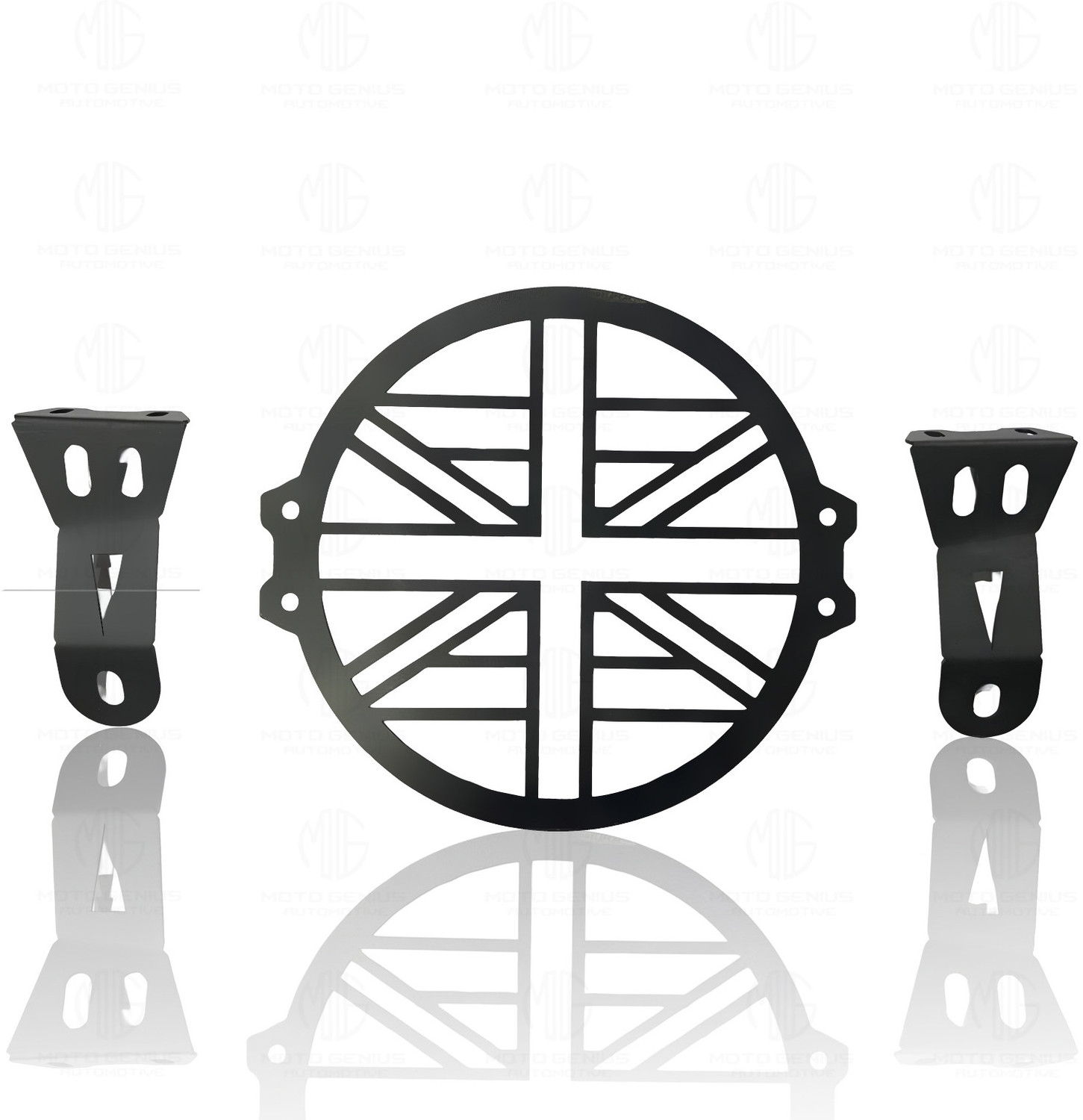 Image of Moto Genius Front Headlight Grill Guard for Meteor | Durable Metal Protector | Plus Design Bike Headlight Grill