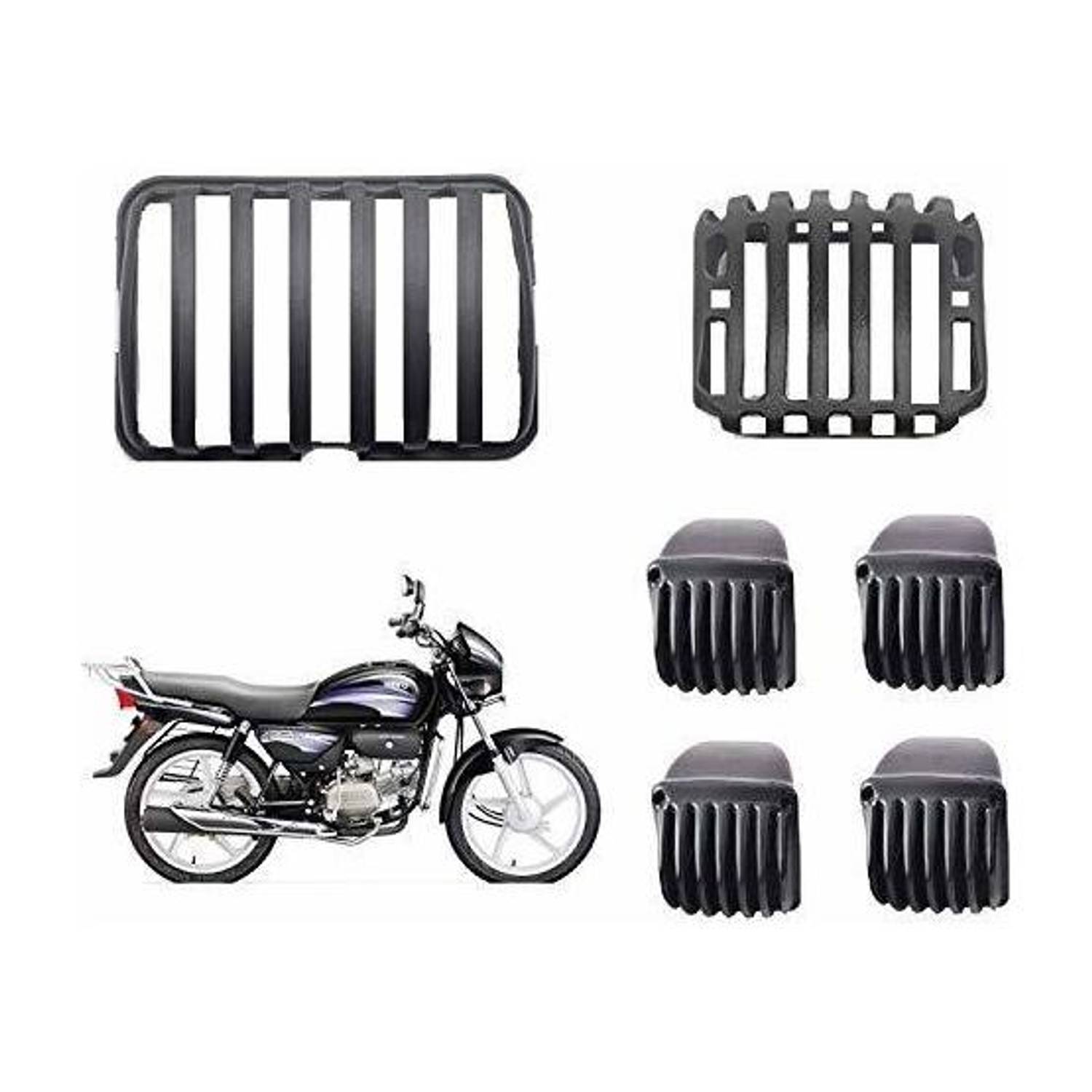 Bullkartzone Plastic Combo Headlight Grill Indicator Grill Tail Light Grill All Parts Accessories Modified for Hero Splendor Models (Bike Headlight Grill Covers) Bike Headlight Grill