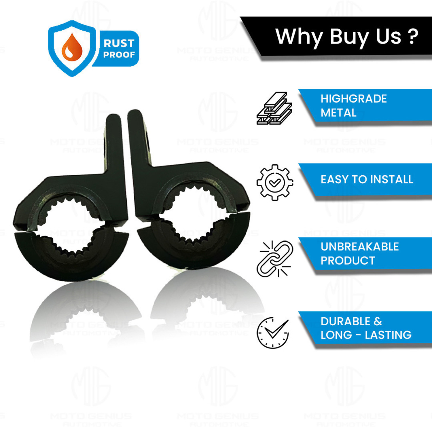 Image of Moto Genius inch50MM Universal Fog Light Clamp for Bikes - Durable Handlebar Mount (2 Pack) inch Bike Headlight Mount