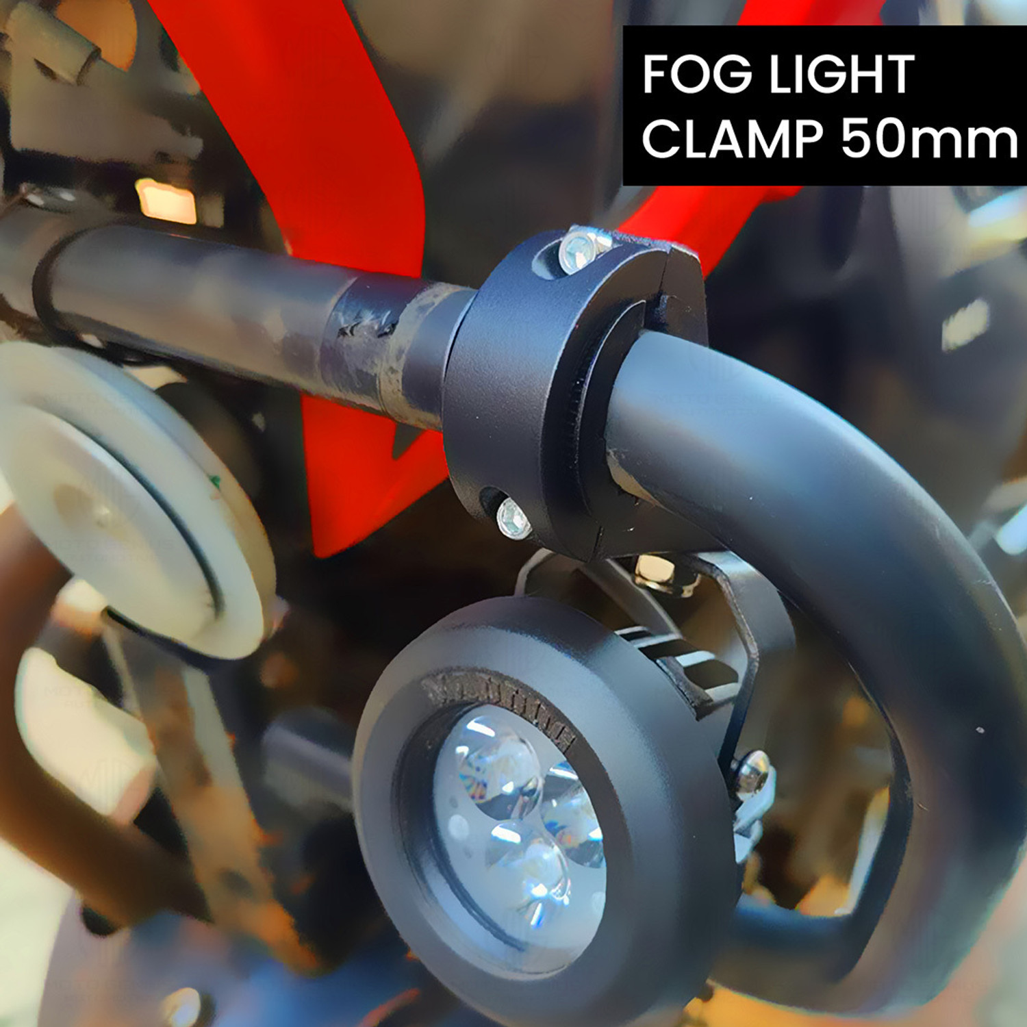 Image of Moto Genius inch50MM Universal Fog Light Clamp for Bikes - Durable Handlebar Mount (2 Pack) inch Bike Headlight Mount