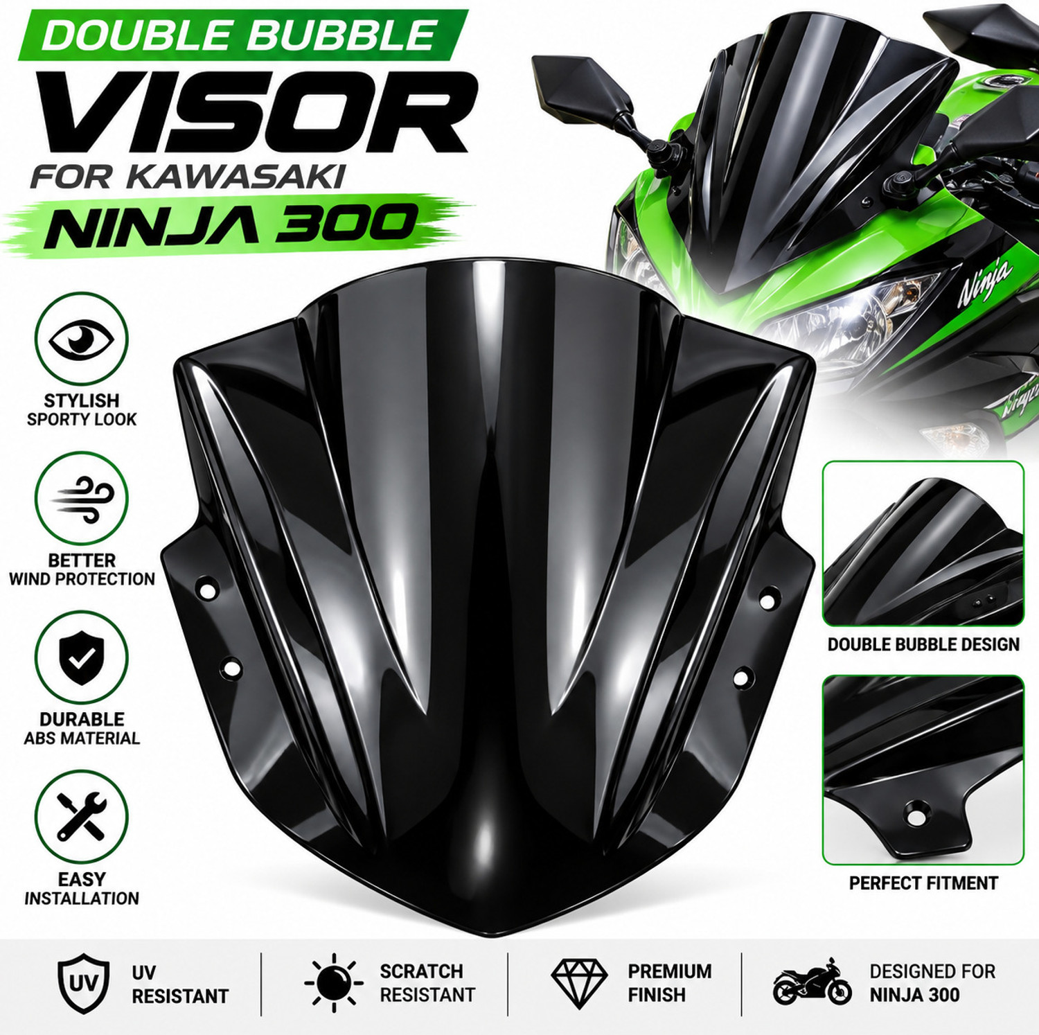 Image of imad Bubble Windshield Visor for Ninja 300 Bike Headlight Visor