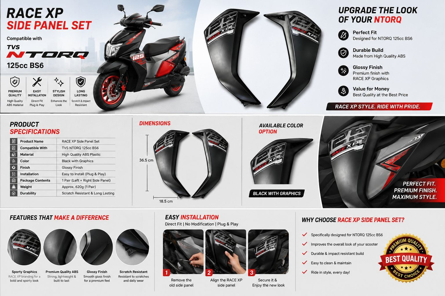 Image of JTEN TPFC N TORK UNBREAKABLE NTORK 125 BS6 FRONT SIDE PANEL Bike Headlight Visor