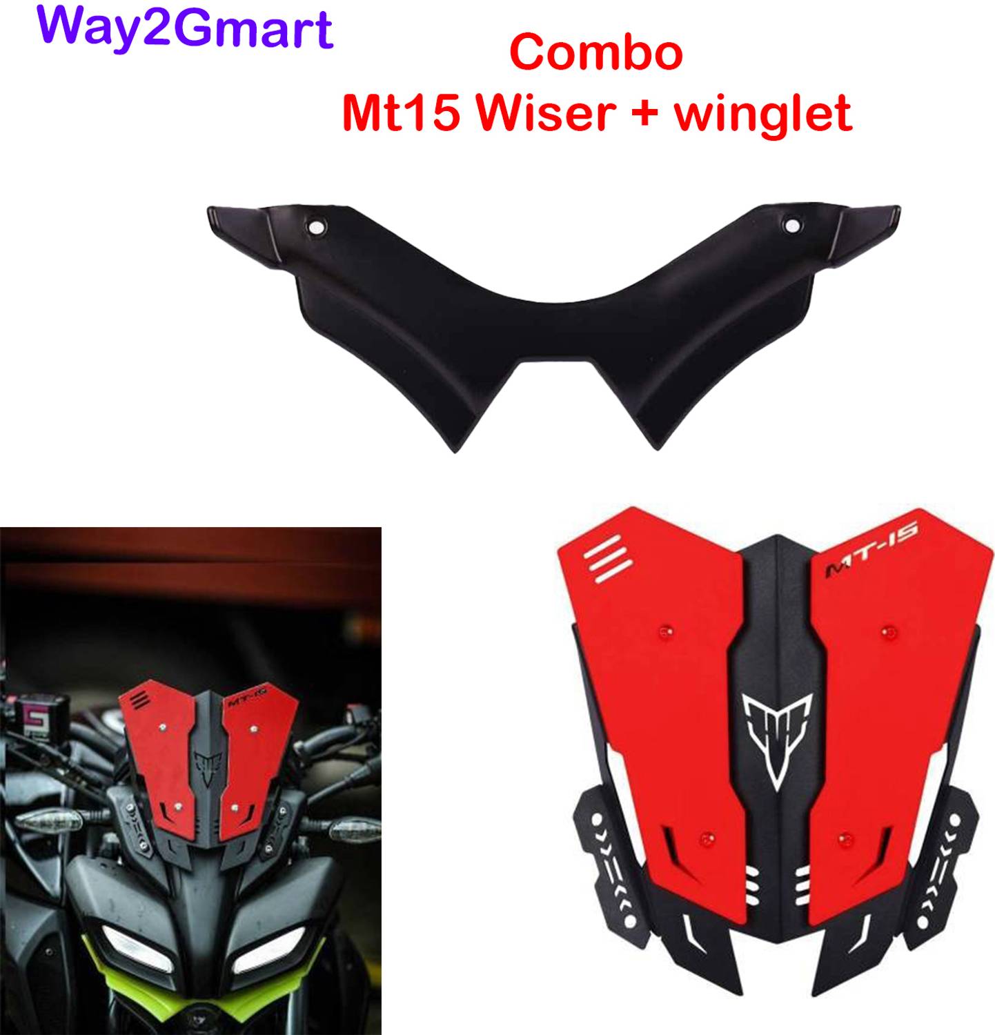 way2gmart YAMA-HA MT-15 RED VISOR WITH BLACK WINGLET Bike