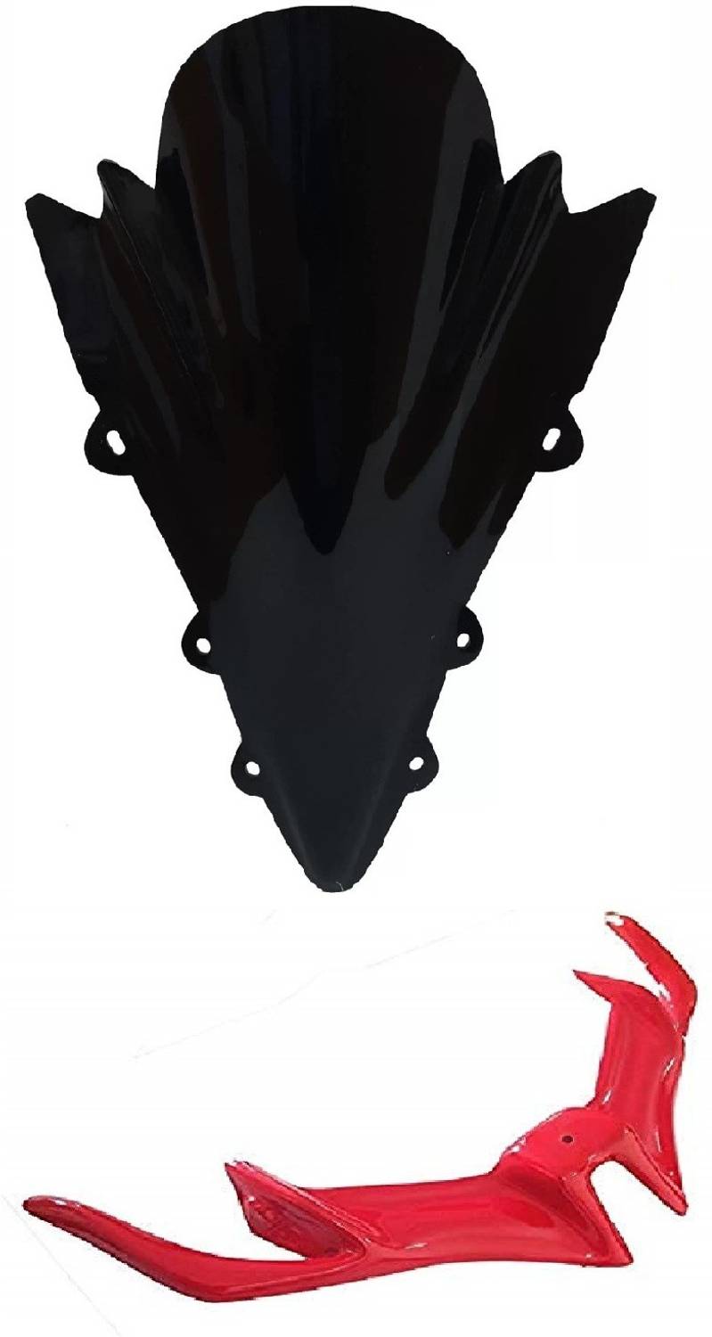 acube mart double bubble Visor for Yamaha R15 V1 and V2 (Black) + winglet red Bike Headlight Visor
