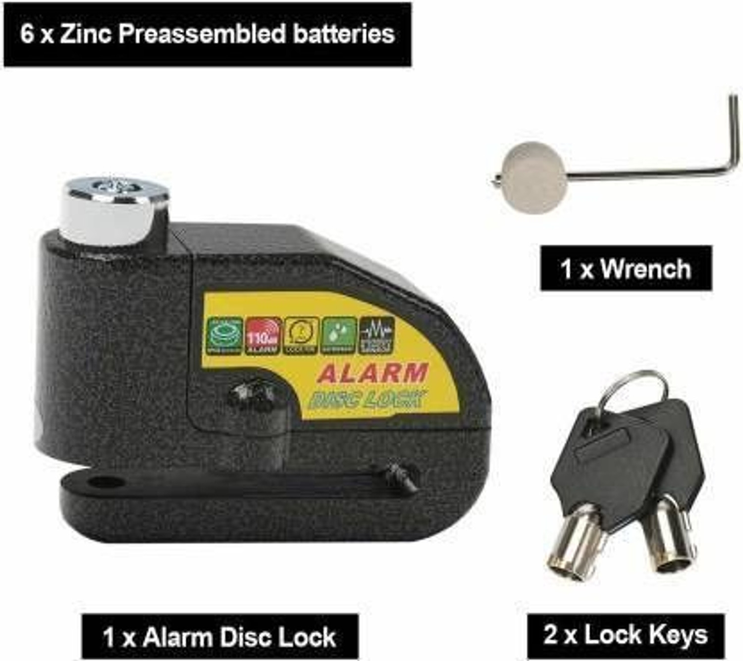 Image of Getsocio DISC LOCK ALARM ADL-01 Motorcycle Alarm Lock Waterproof 110dB Heavy Duty Black Color Painted Motorbike Anti-Theft Alarm Wheel Disc Brake Security Disc Lock Disc Lock (Black)
