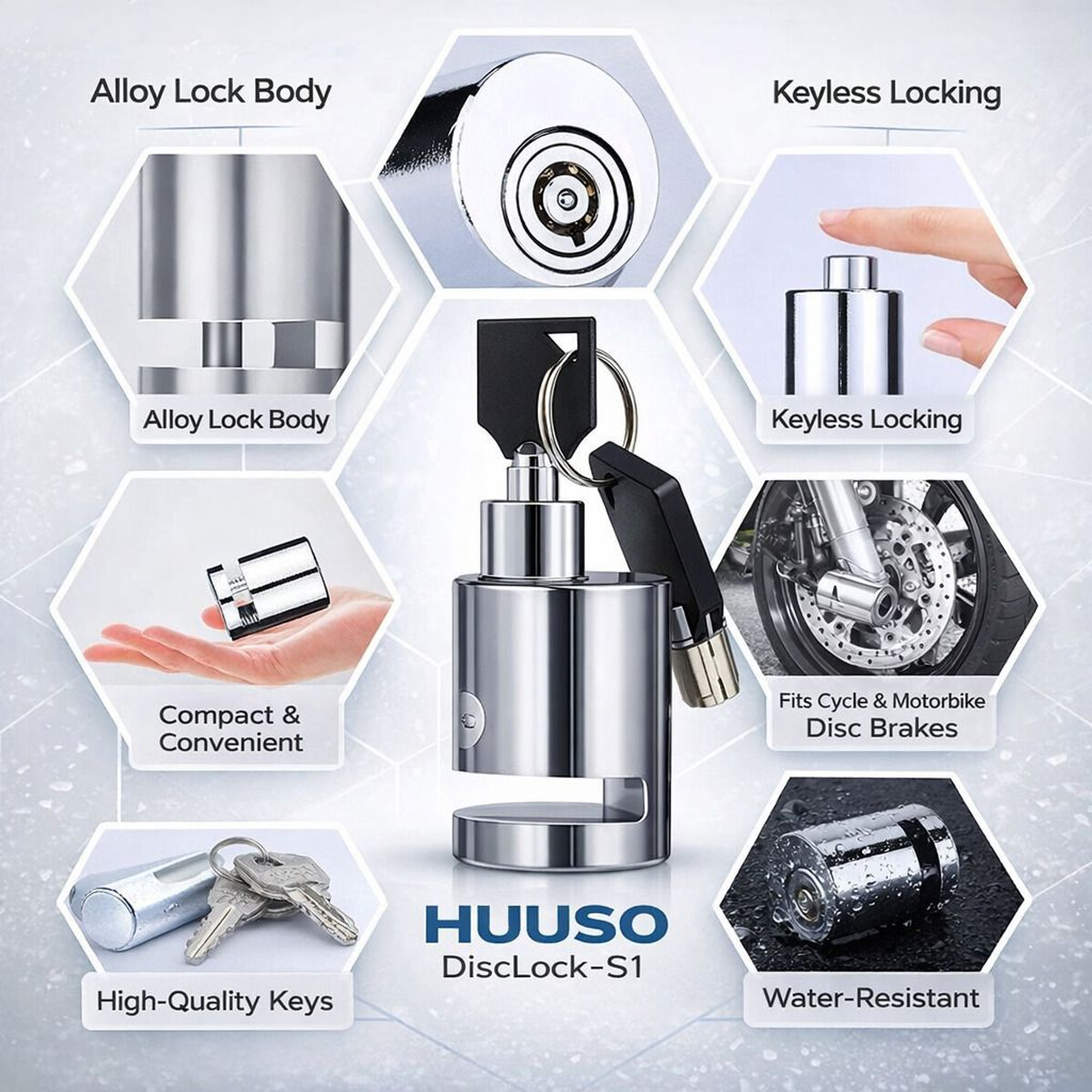 Image of HUUSO Anti-Theft Safety DiscLock-S1 Disc Lock (Silver)