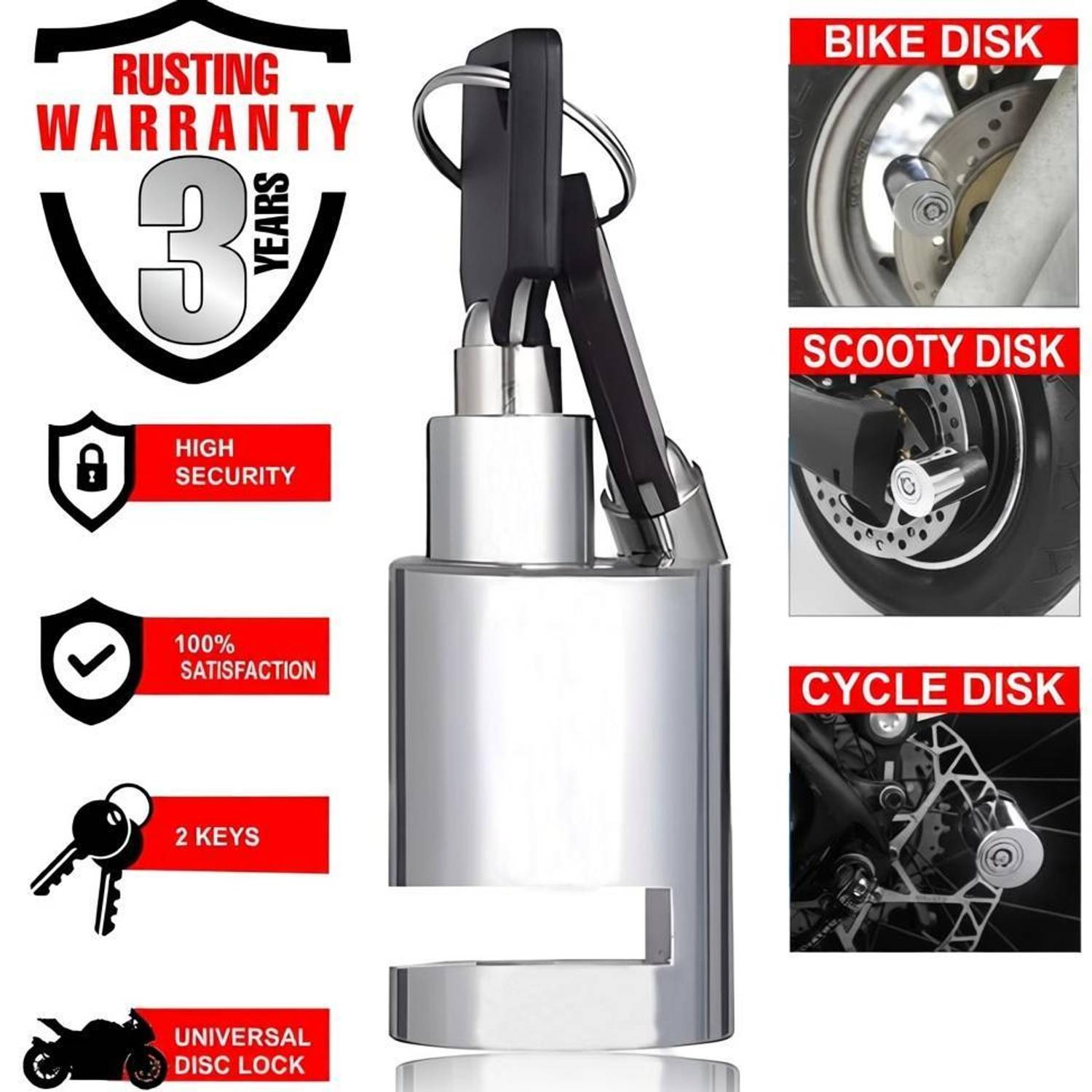 Moto Genius Mini Stainless Steel Disc Brake Lock - Image 1