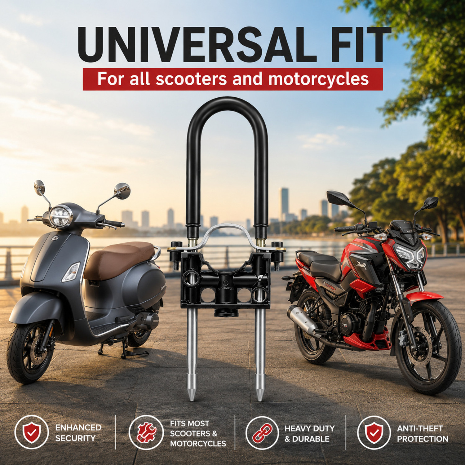 Image of RUSHKO RUSHKO Front Fork Bike Wheel Lock Heavy Duty Anti-Theft Free L-Key 2-Dimple Keys Wheel Lock