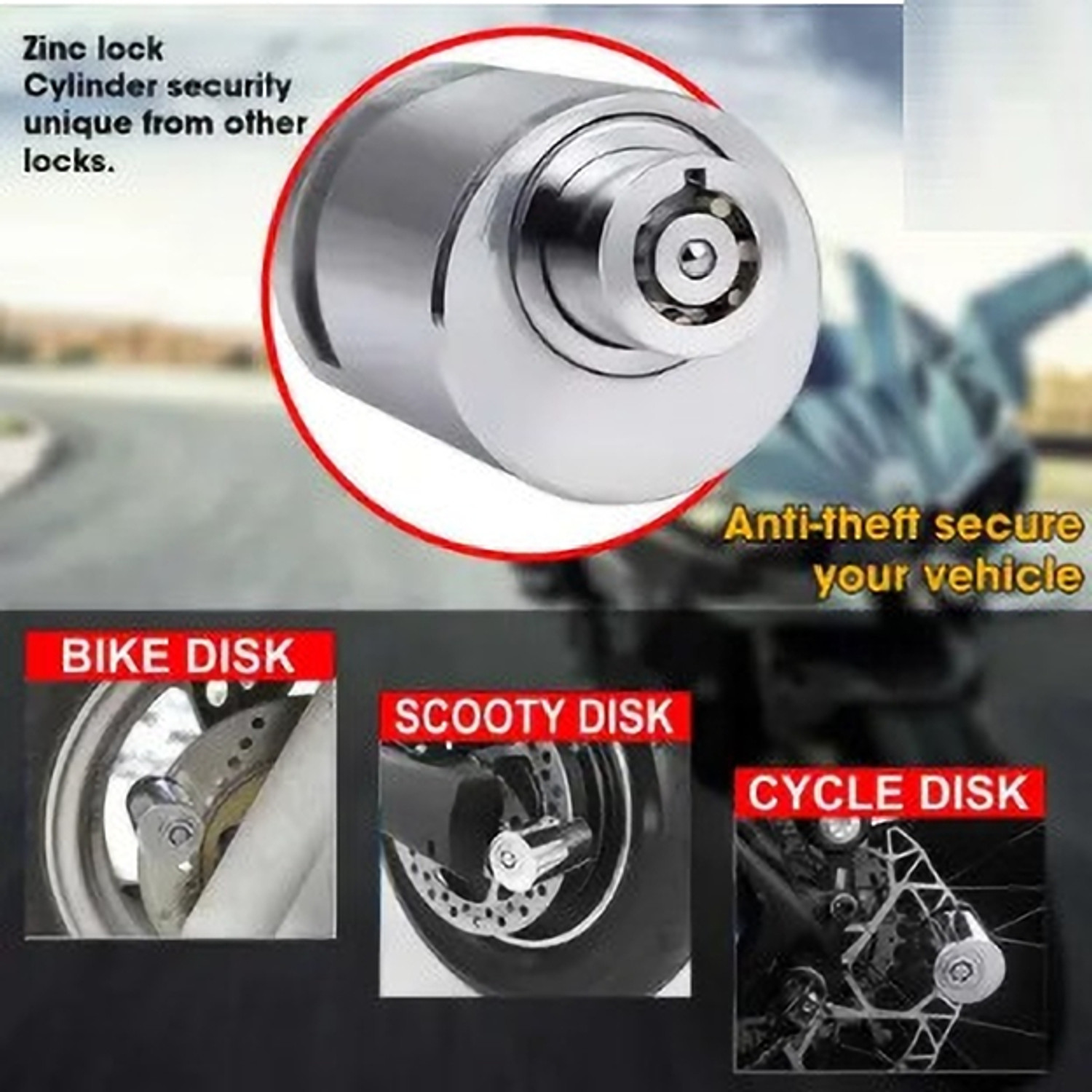 Image of Qnjl Universal Bike Disc Brake Lock Set Bike Safety Mini Anti-Theft Stainless Steel Disc Brake Lock Waterproof Disc Lock