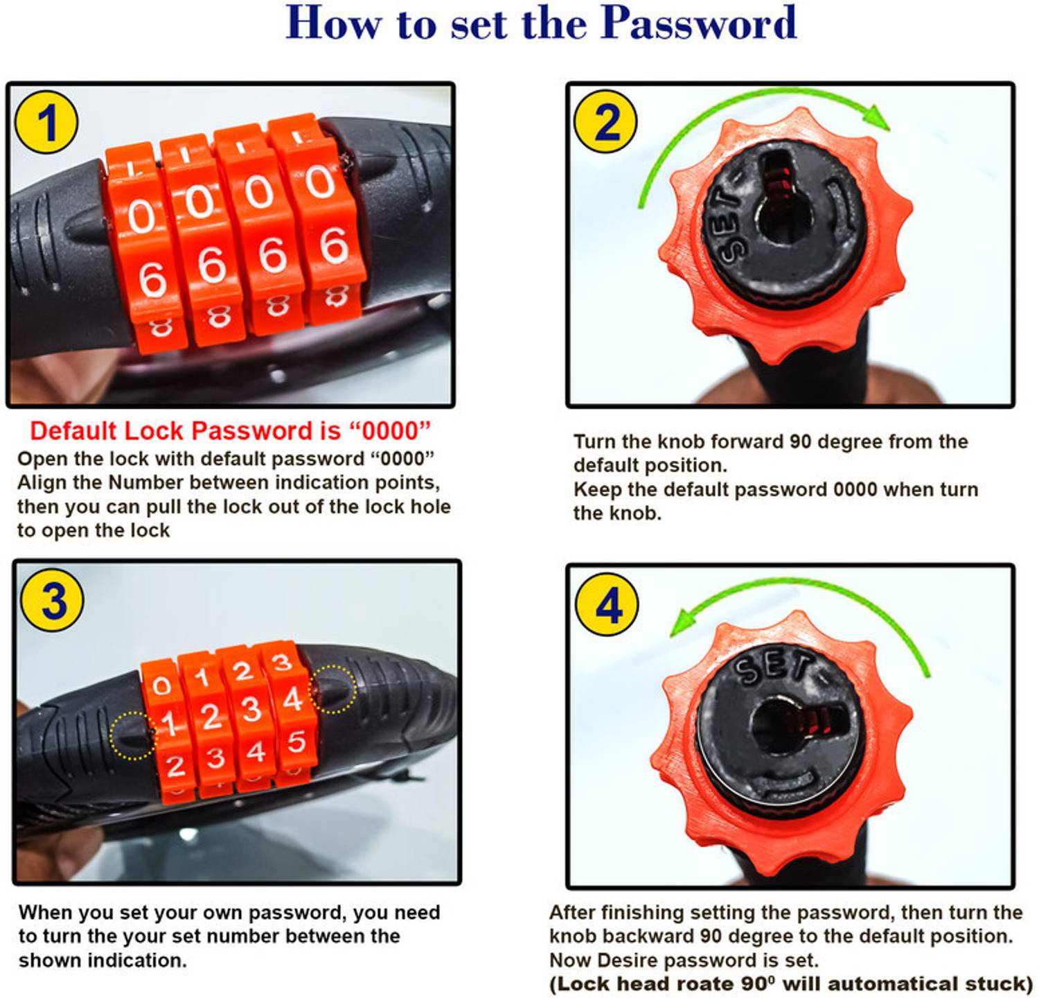 AUTO PEARL Multipurpose 4 Digit Security Anti-Theft Lock (Orange