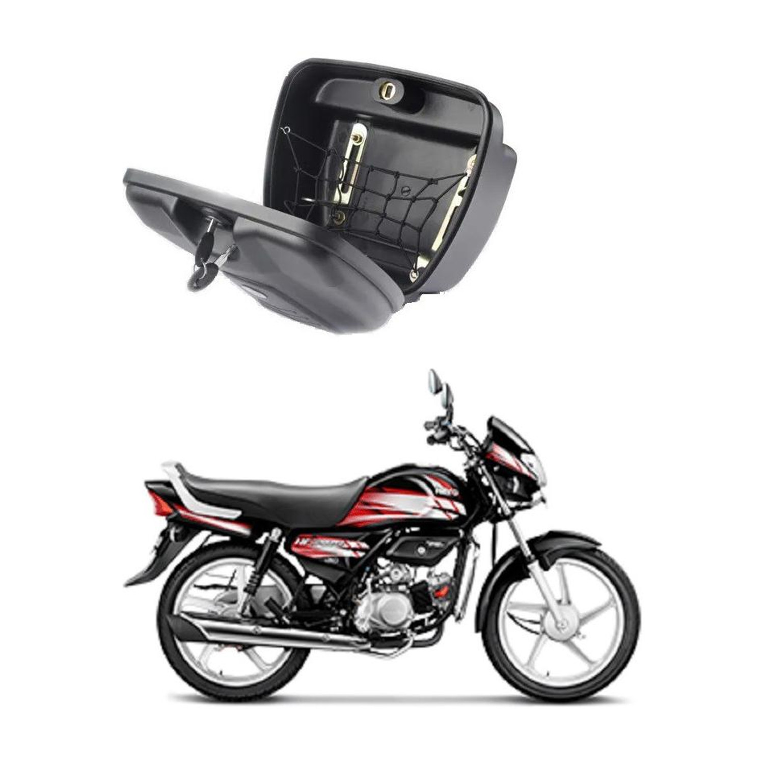 Image of Biking Hub Luggage Box Black Plastic Motorbike Saddlebag